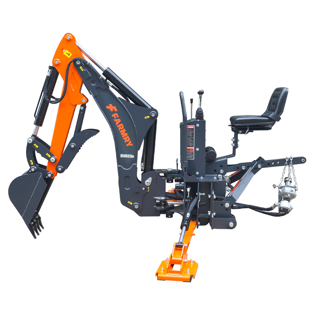 8'2" Tractor  Backhoe with Curved Boom, 15" Bucket, Mechanical Grapple Thumb, Self-Contained Gear Pump&Hydraulic Reservoir included, for 30-65 HP, Cat 1&2 Hookup, BH820e