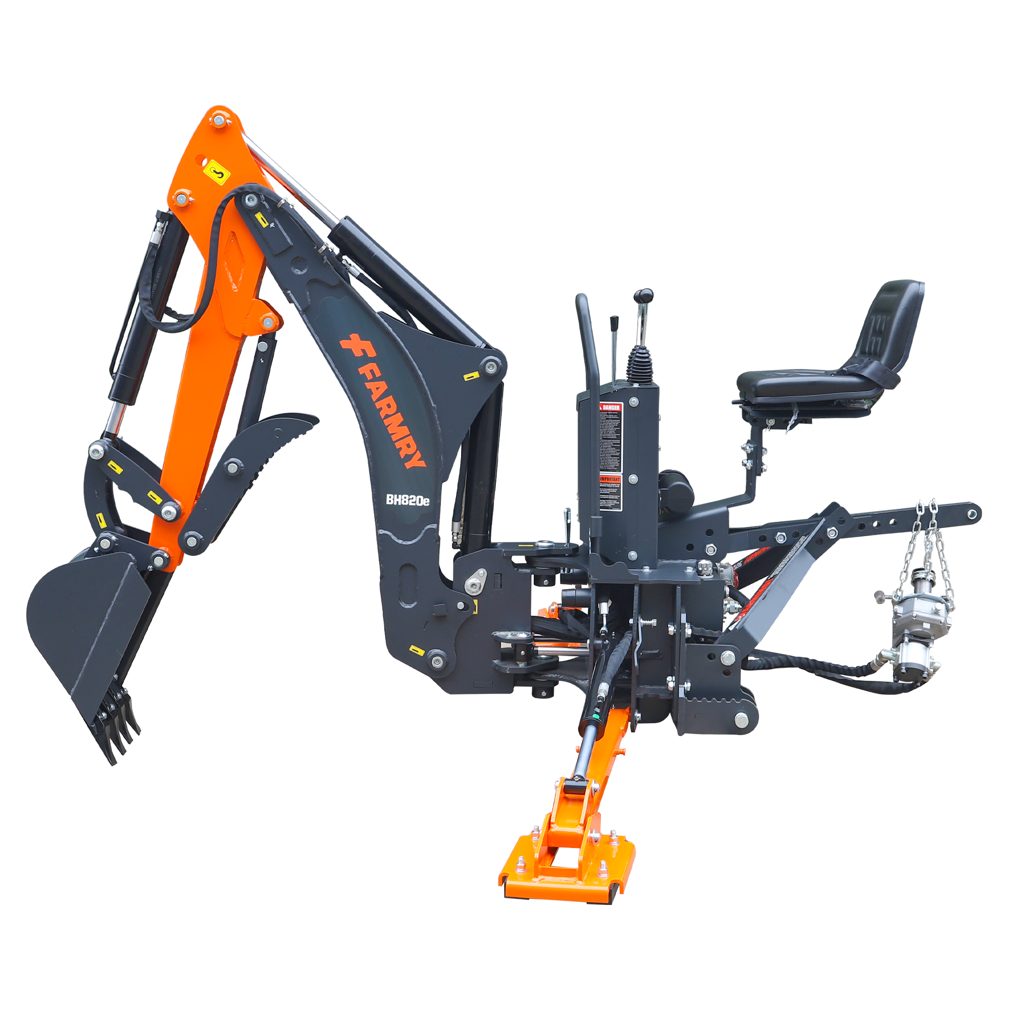 8'2" Tractor  Backhoe with Curved Boom, 15" Bucket, Mechanical Grapple Thumb, Self-Contained Gear Pump&Hydraulic Reservoir included, for 30-65 HP, Cat 1&2 Hookup, BH820e