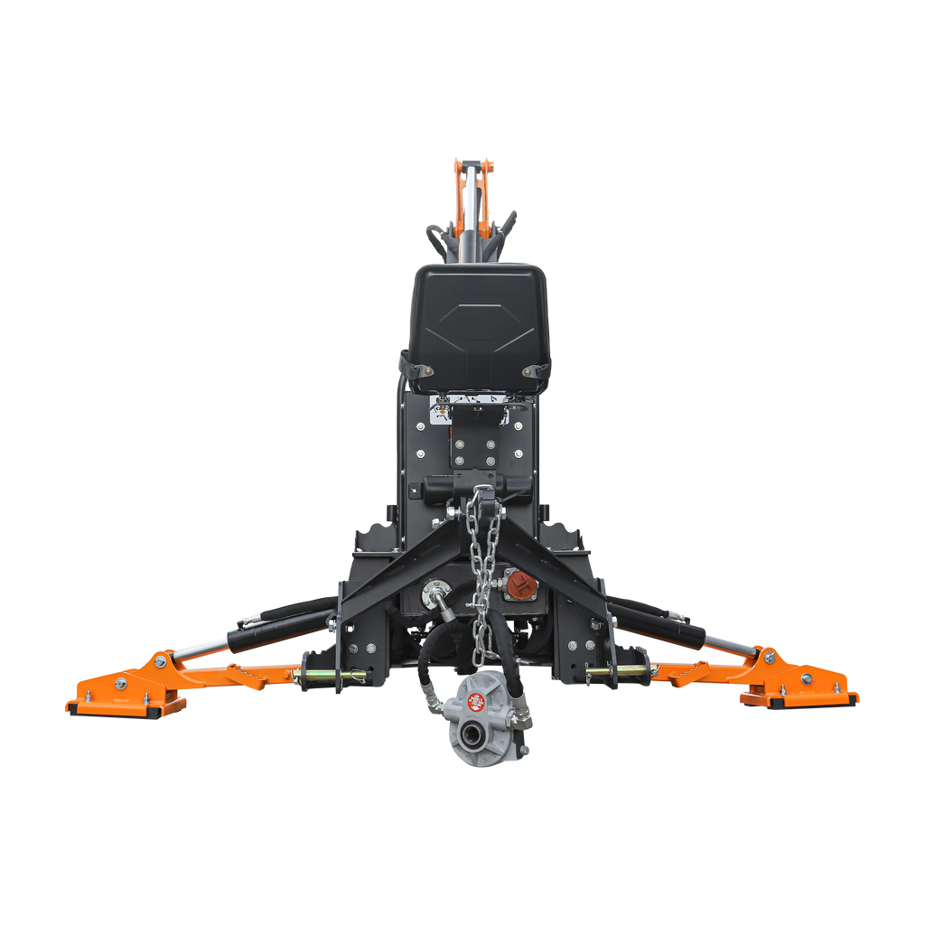9'2" Tractor  Backhoe with Curved Boom, Italian Original WALVOIL Seven Way Hydraulic Control Valve, 18" Bucket, Hydraulic Grapple Thumb,  Self-Contained One-Piece Gear Pump&Hydraulic Reservoir included, for 45-120 HP, Cat 2 Hookup, BH920Pro