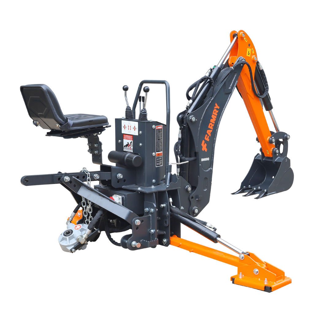 6' Compact Tractor Backhoe with Curved Boom, 12" Bucket, Self-Contained Gear Pump&Hydraulic Reservoir included, for 18-35 HP, Cat 1 Hookup, BH600