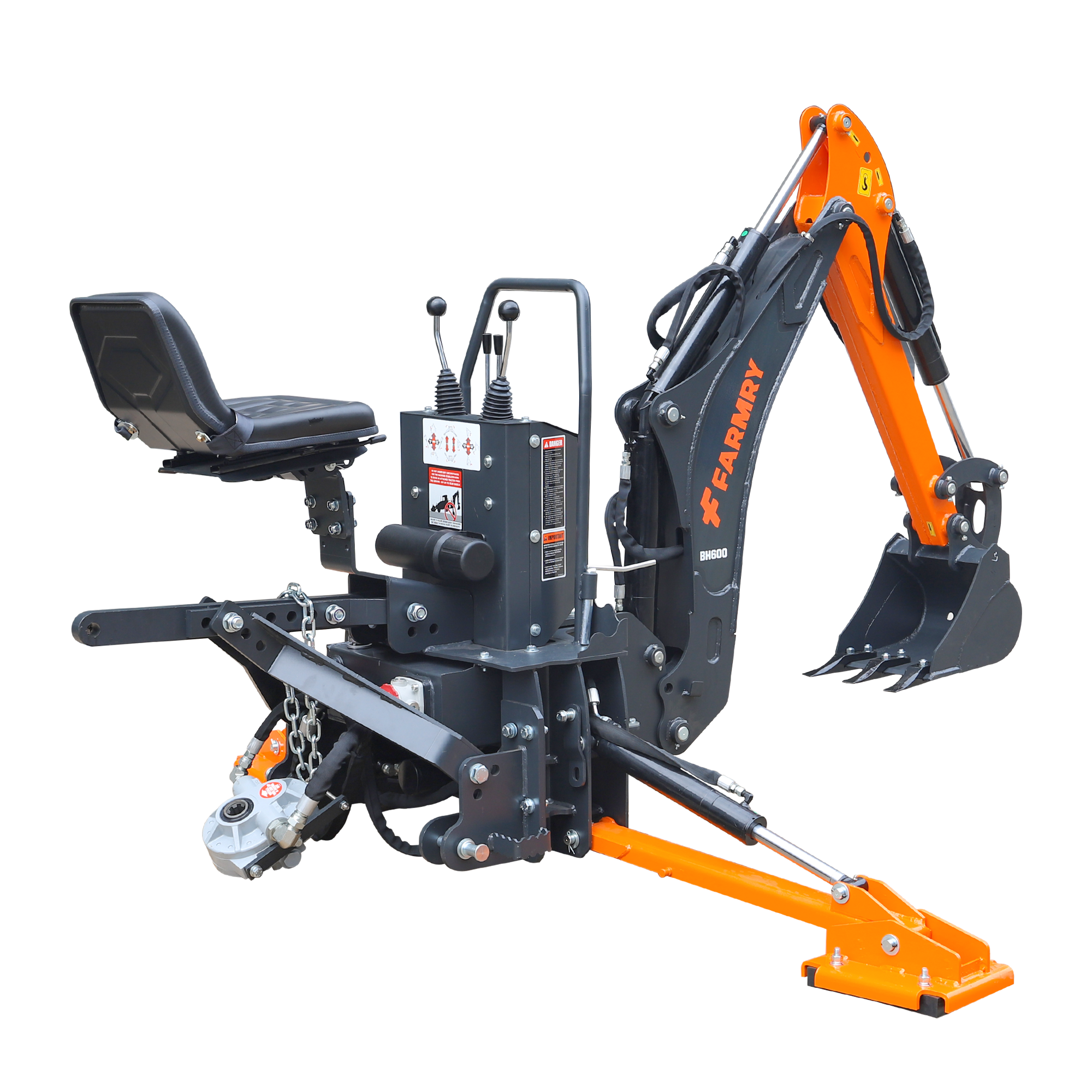 6' Compact Tractor Backhoe with Curved Boom, 12" Bucket, Self-Contained Gear Pump&Hydraulic Reservoir included, for 18-35 HP, Cat 1 Hookup, BH600