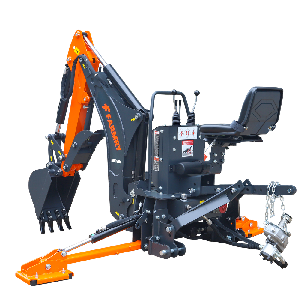 8'2" Tractor  Backhoe with Curved Boom, 15" Bucket, Mechanical Grapple Thumb, Self-Contained Gear Pump&Hydraulic Reservoir included, for 30-65 HP, Cat 1&2 Hookup, BH820e