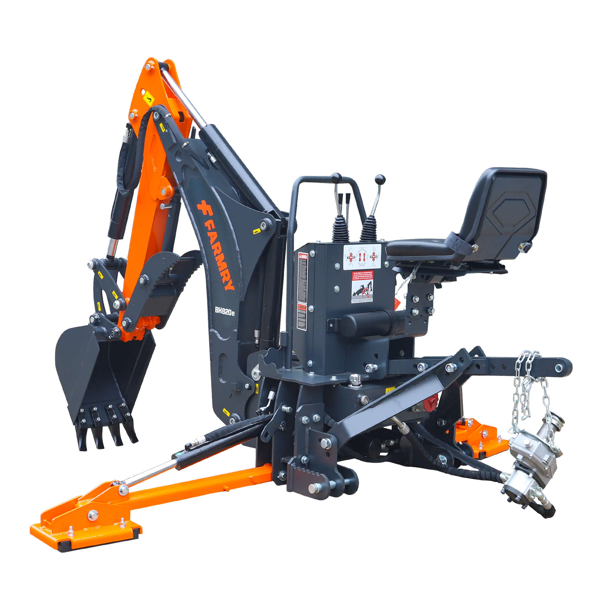 8'2" Tractor  Backhoe with Curved Boom, 15" Bucket, Mechanical Grapple Thumb, Self-Contained Gear Pump&Hydraulic Reservoir included, for 30-65 HP, Cat 1&2 Hookup, BH820e