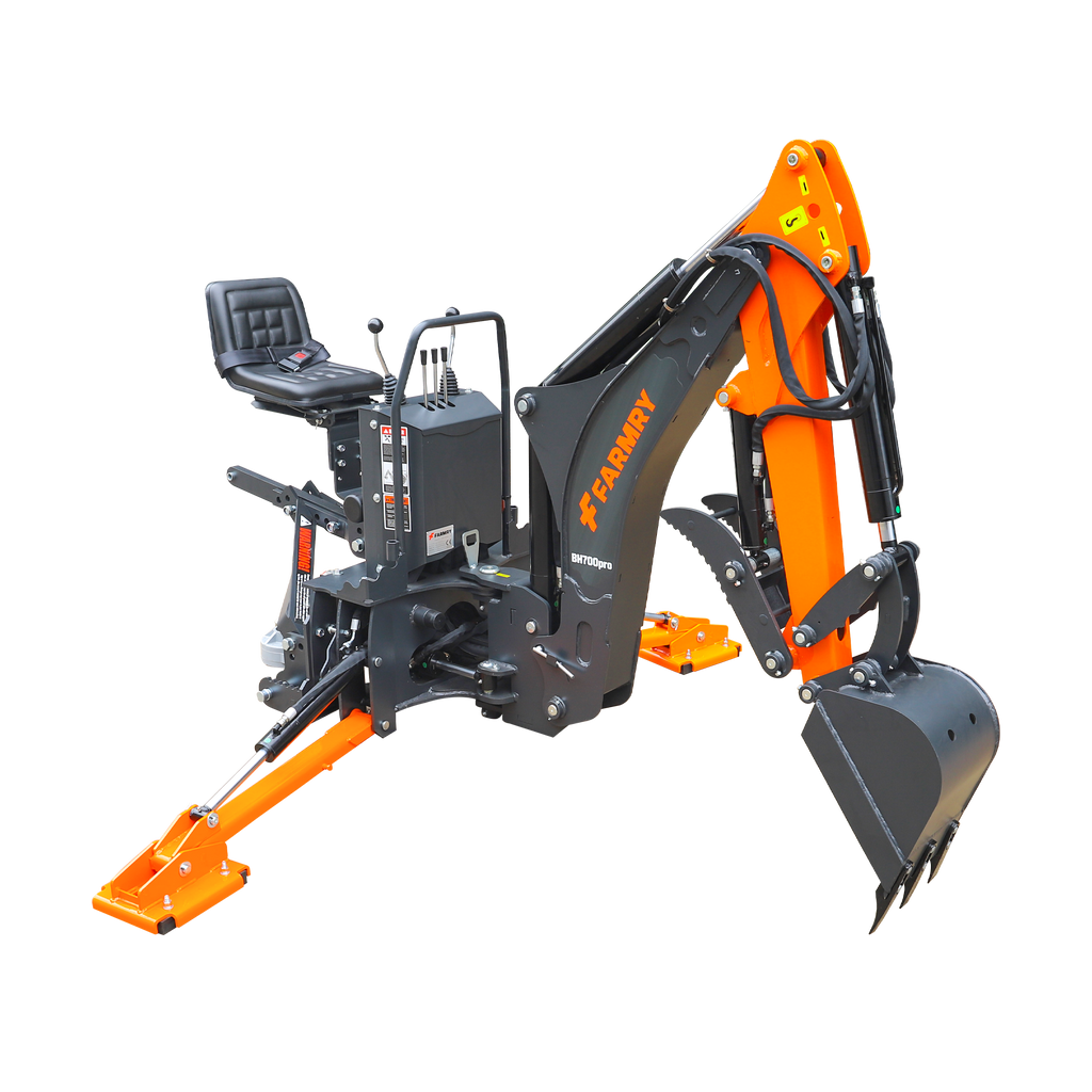 7' Tractor  Backhoe with Curved Boom, Italian Original WALVOIL Seven Way Hydraulic Control Valve, 12" Bucket, Hydraulic Grapple Thumb,  Self-Contained One-Piece Gear Pump&Hydraulic Reservoir included, for 25-45 HP, Cat 1&2 Hookup, BH700Pro