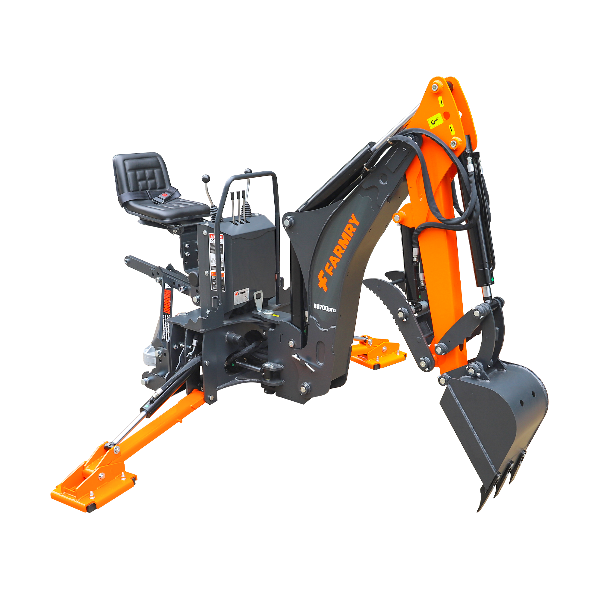 7' Tractor  Backhoe with Curved Boom, Italian Original WALVOIL Seven Way Hydraulic Control Valve, 12" Bucket, Hydraulic Grapple Thumb,  Self-Contained One-Piece Gear Pump&Hydraulic Reservoir included, for 25-45 HP, Cat 1&2 Hookup, BH700Pro