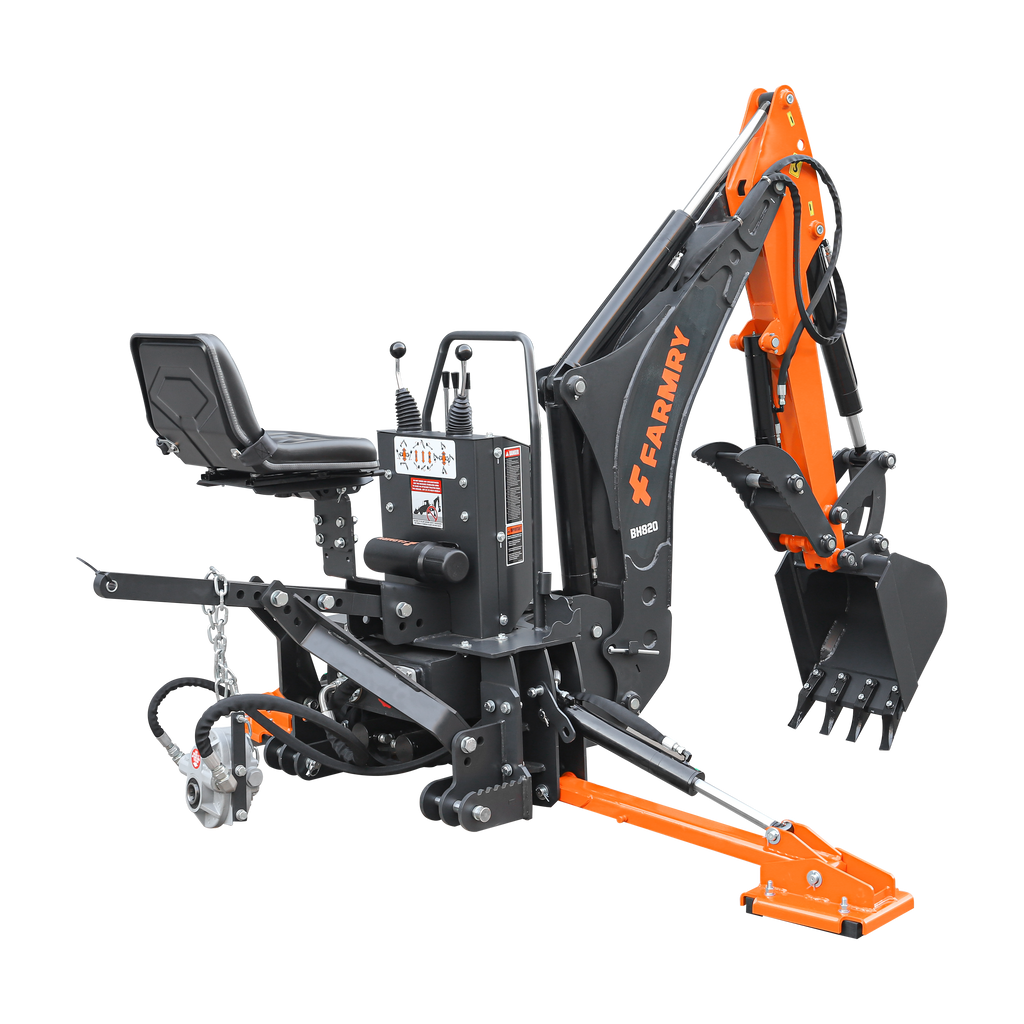 8'2" Tractor  Backhoe with Curved Boom, 15" Bucket, Hydraulic Grapple Thumb, Self-Contained Gear Pump&Hydraulic Reservoir included, for 30-65 HP, Cat 1&2 Hookup, BH820