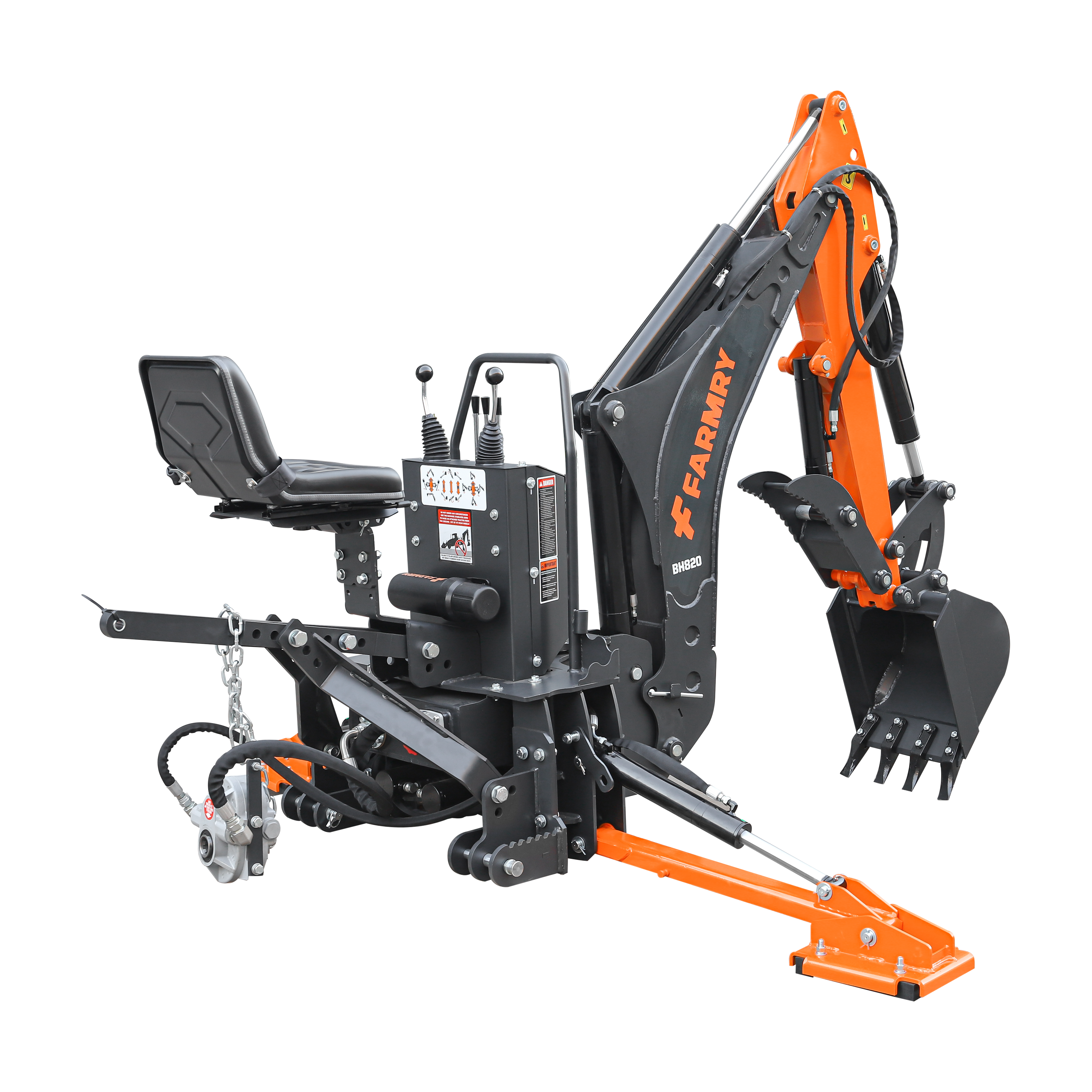 8'2" Tractor  Backhoe with Curved Boom, 15" Bucket, Hydraulic Grapple Thumb, Self-Contained Gear Pump&Hydraulic Reservoir included, for 30-65 HP, Cat 1&2 Hookup, BH820