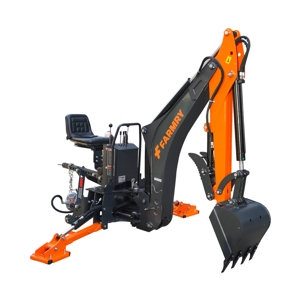 9'2" Tractor  Backhoe with Curved Boom, 18" Bucket, Hydraulic Grapple Thumb, Self-Contained Gear Pump&Hydraulic Reservoir included, for 45-120 HP, Cat 2 Hookup, BH920
