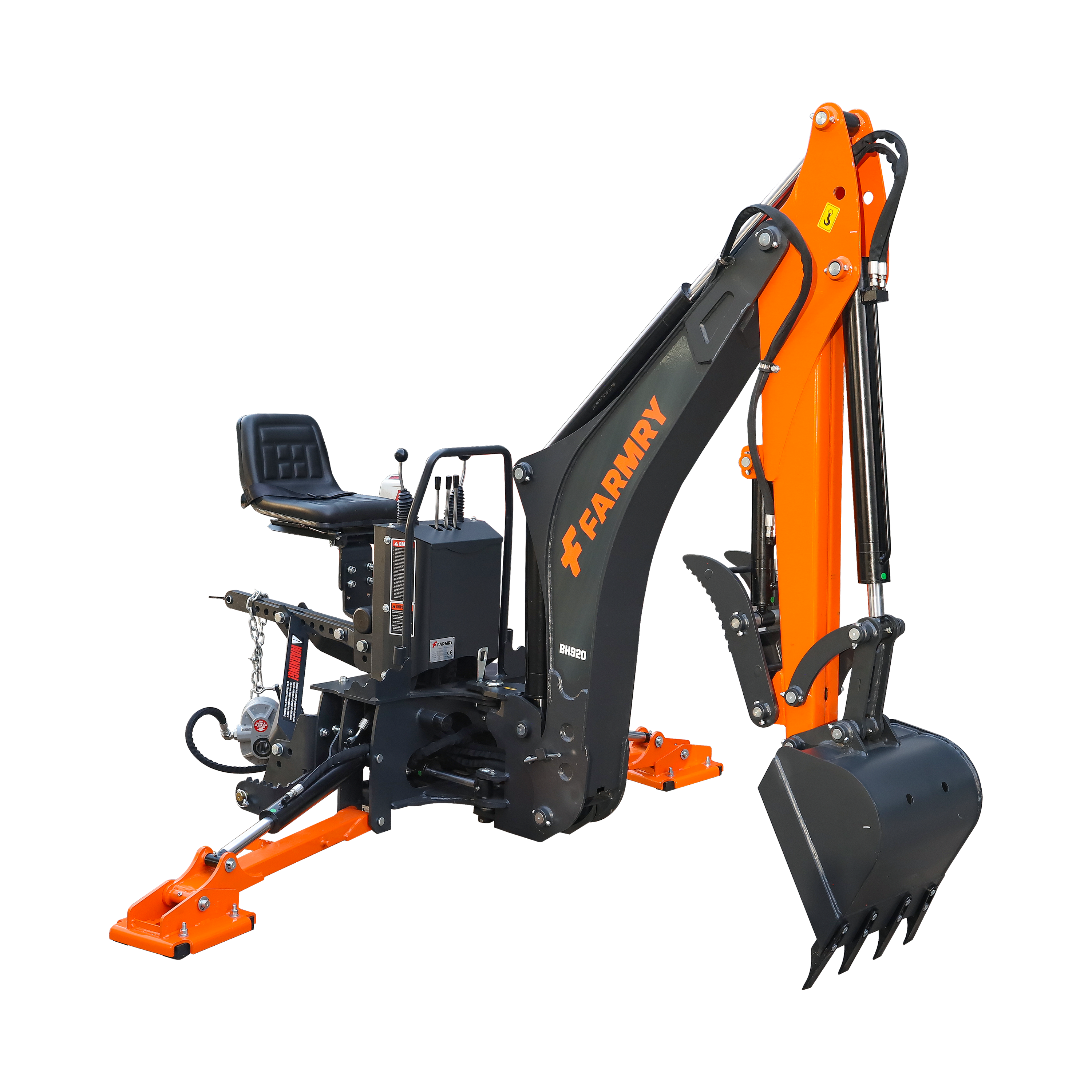 9'2" Tractor  Backhoe with Curved Boom, 18" Bucket, Hydraulic Grapple Thumb, Self-Contained Gear Pump&Hydraulic Reservoir included, for 45-120 HP, Cat 2 Hookup, BH920
