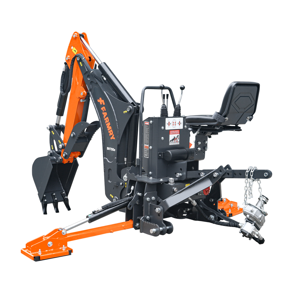 7' Tractor  Backhoe with Curved Boom, 12" Bucket, Mechanical Grapple Thumb, Self-Contained Gear Pump&Hydraulic Reservoir included, for 25-45 HP, Cat 1&2 Hookup, BH700e