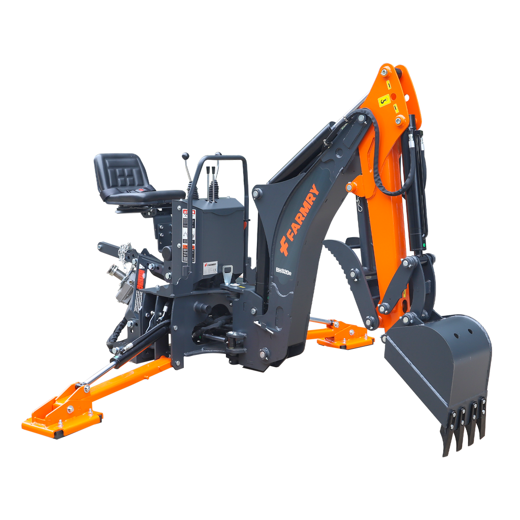 8'2" Tractor  Backhoe with Curved Boom, 15" Bucket, Mechanical Grapple Thumb, Self-Contained Gear Pump&Hydraulic Reservoir included, for 30-65 HP, Cat 1&2 Hookup, BH820e