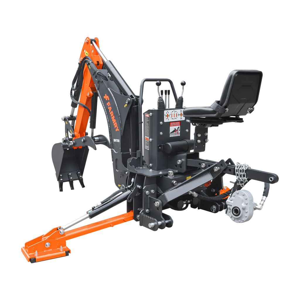 7' Tractor  Backhoe with Curved Boom, 12" Bucket, Hydraulic Grapple Thumb, Self-Contained Gear Pump&Hydraulic Reservoir included, for 25-45 HP, Cat 1&2 Hookup, BH700