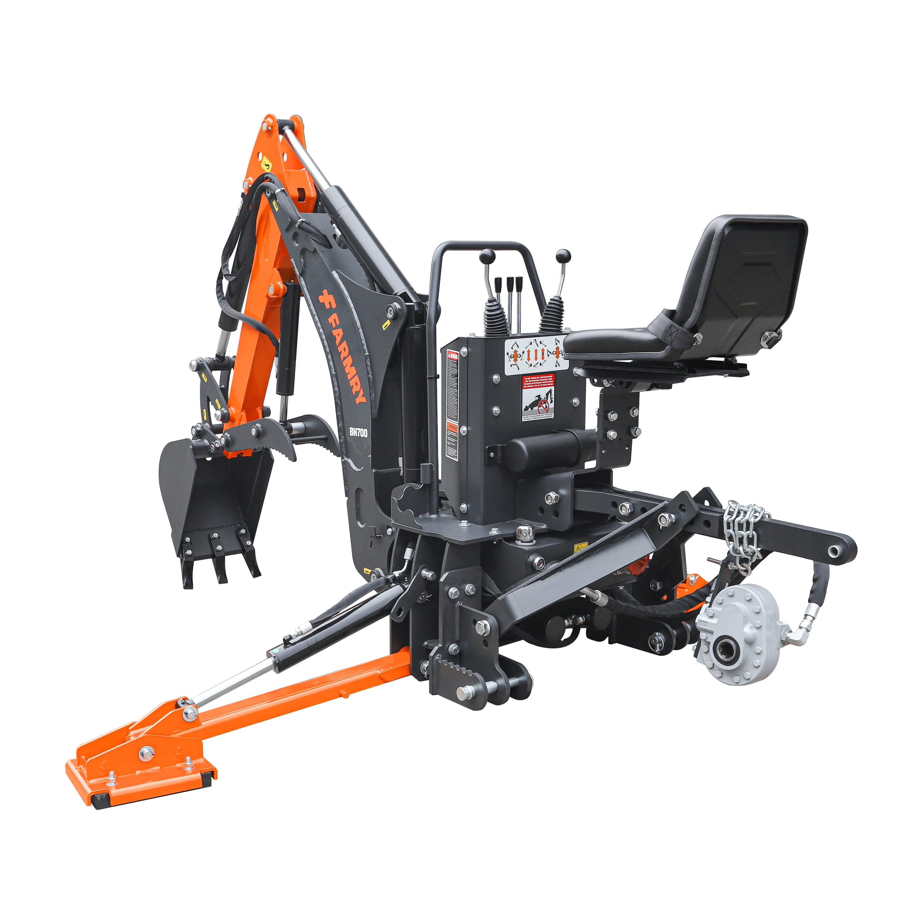 7' Tractor  Backhoe with Curved Boom, 12" Bucket, Hydraulic Grapple Thumb, Self-Contained Gear Pump&Hydraulic Reservoir included, for 25-45 HP, Cat 1&2 Hookup, BH700