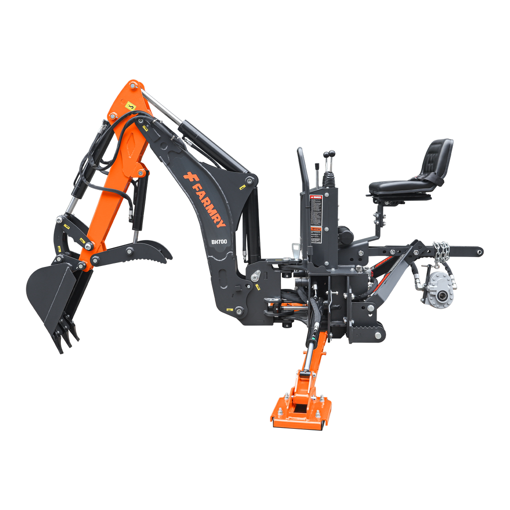 7' Tractor  Backhoe with Curved Boom, 12" Bucket, Hydraulic Grapple Thumb, Self-Contained Gear Pump&Hydraulic Reservoir included, for 25-45 HP, Cat 1&2 Hookup, BH700