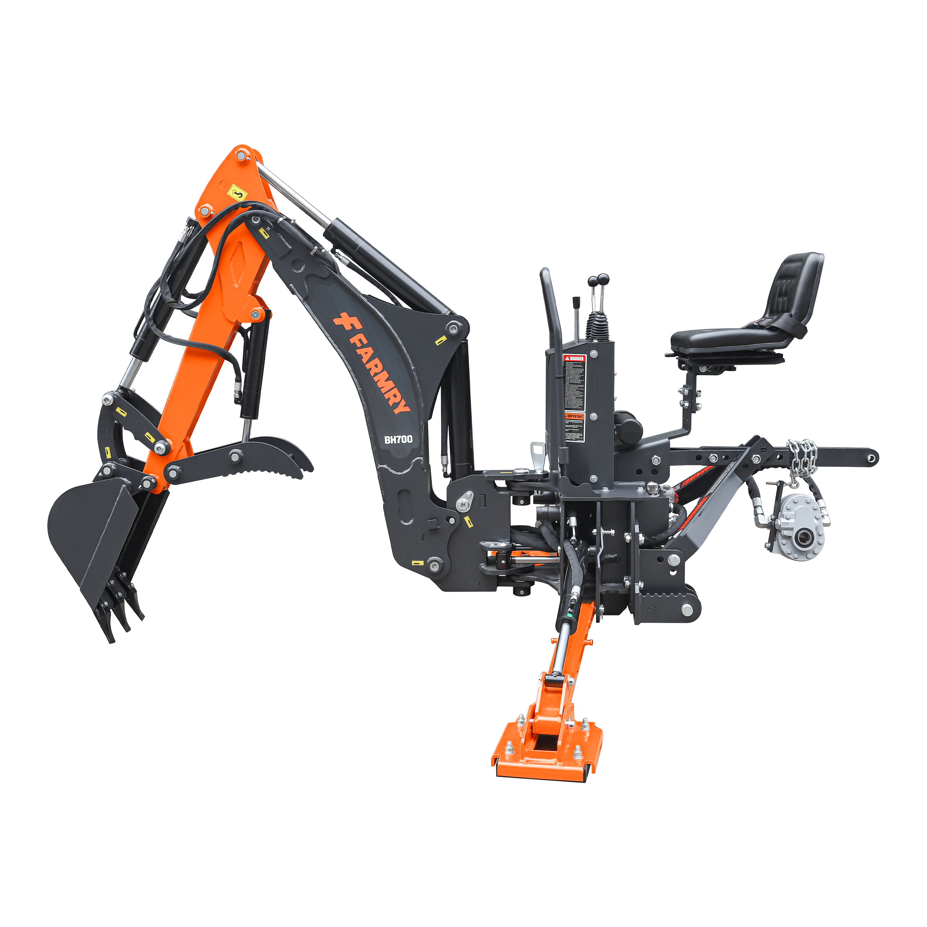 7' Tractor  Backhoe with Curved Boom, 12" Bucket, Hydraulic Grapple Thumb, Self-Contained Gear Pump&Hydraulic Reservoir included, for 25-45 HP, Cat 1&2 Hookup, BH700
