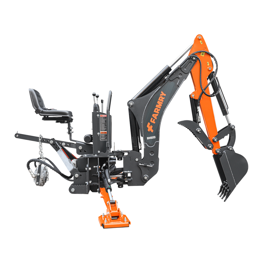 8'2" Tractor  Backhoe with Curved Boom, 15" Bucket, Hydraulic Grapple Thumb, Self-Contained Gear Pump&Hydraulic Reservoir included, for 30-65 HP, Cat 1&2 Hookup, BH820