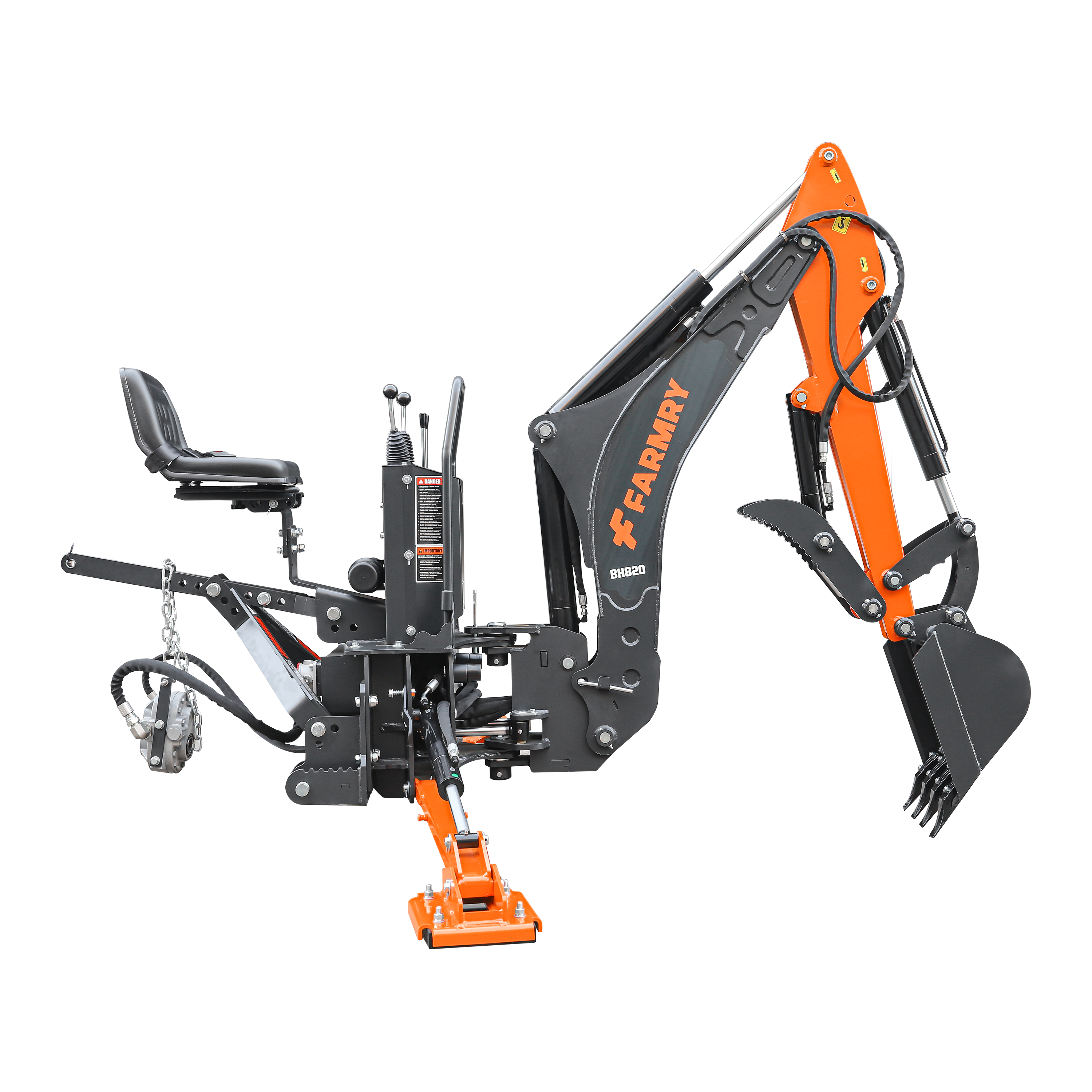 8'2" Tractor  Backhoe with Curved Boom, 15" Bucket, Hydraulic Grapple Thumb, Self-Contained Gear Pump&Hydraulic Reservoir included, for 30-65 HP, Cat 1&2 Hookup, BH820