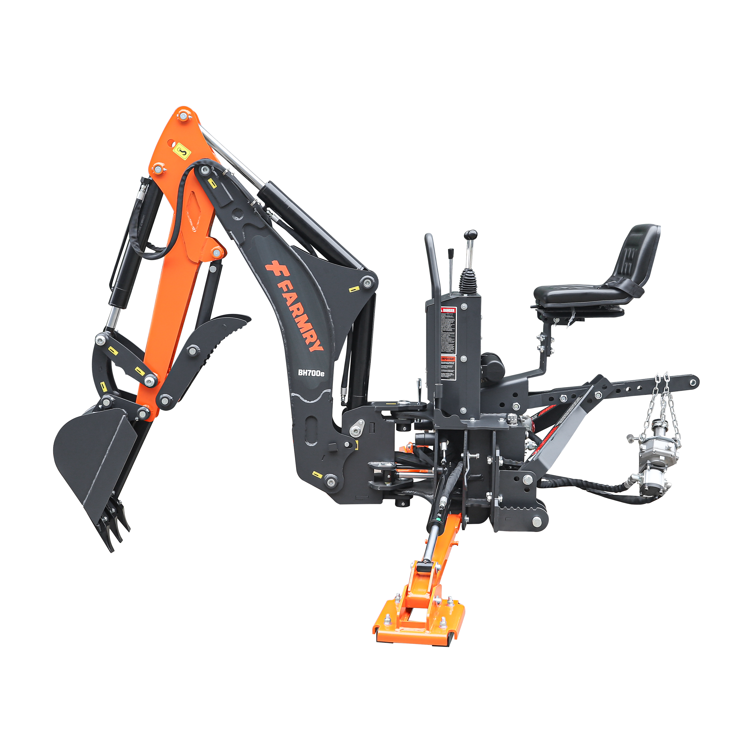 7' Tractor  Backhoe with Curved Boom, 12" Bucket, Mechanical Grapple Thumb, Self-Contained Gear Pump&Hydraulic Reservoir included, for 25-45 HP, Cat 1&2 Hookup, BH700e
