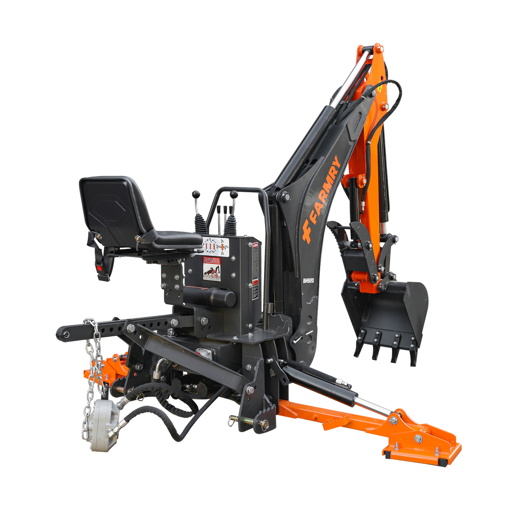 9'2" Tractor  Backhoe with Curved Boom, 18" Bucket, Hydraulic Grapple Thumb, Self-Contained Gear Pump&Hydraulic Reservoir included, for 45-120 HP, Cat 2 Hookup, BH920