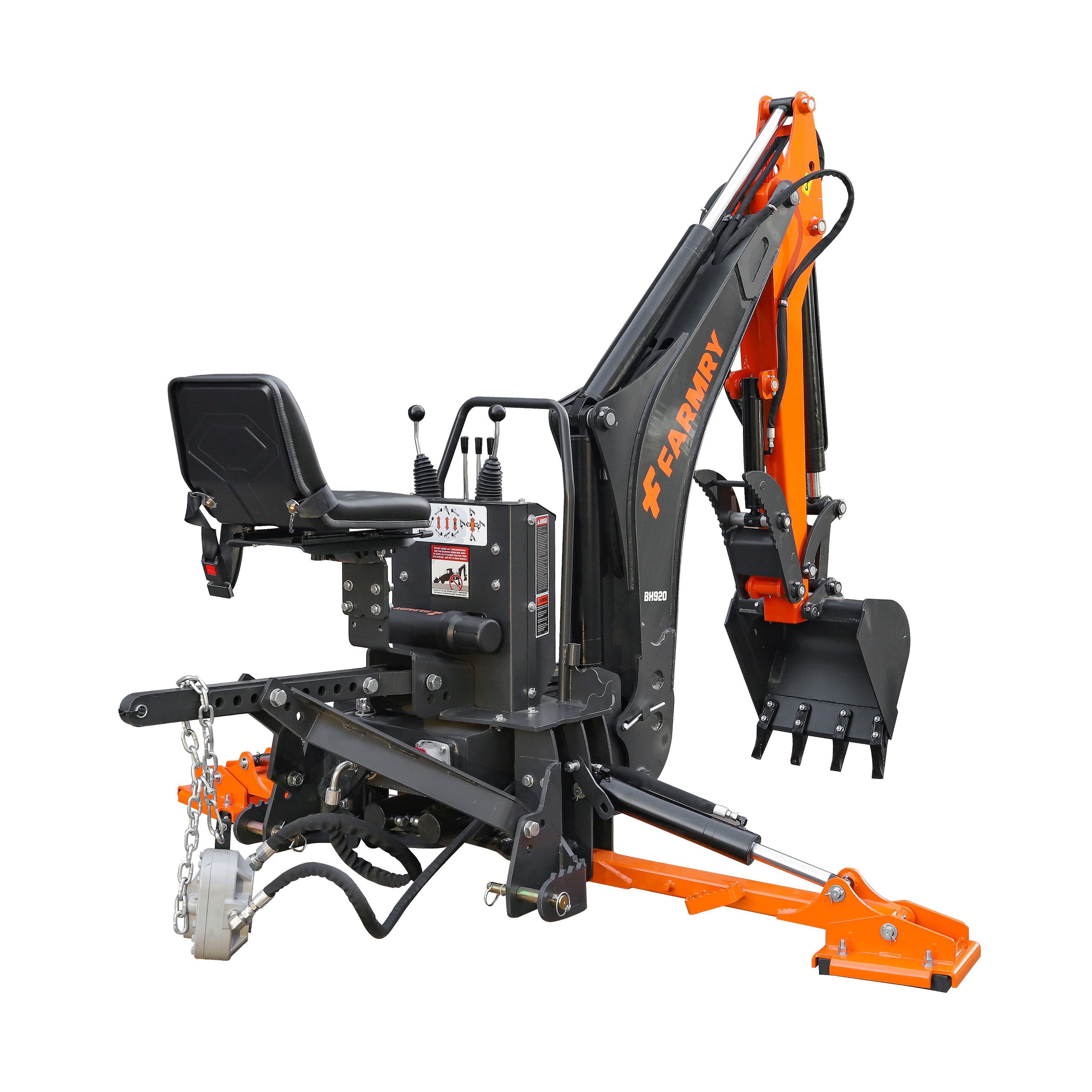 9'2" Tractor  Backhoe with Curved Boom, 18" Bucket, Hydraulic Grapple Thumb, Self-Contained Gear Pump&Hydraulic Reservoir included, for 45-120 HP, Cat 2 Hookup, BH920