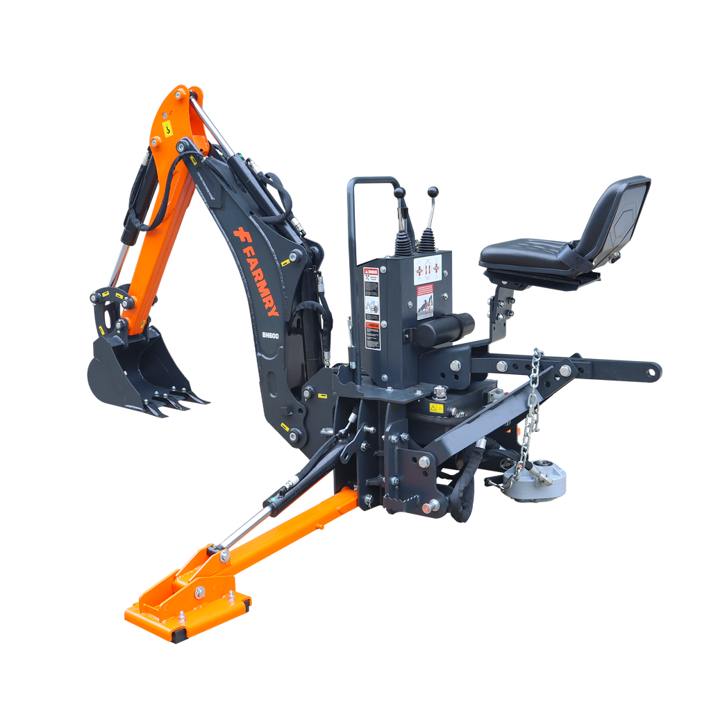 6' Compact Tractor Backhoe with Curved Boom, 12" Bucket, Self-Contained Gear Pump&Hydraulic Reservoir included, for 18-35 HP, Cat 1 Hookup, BH600