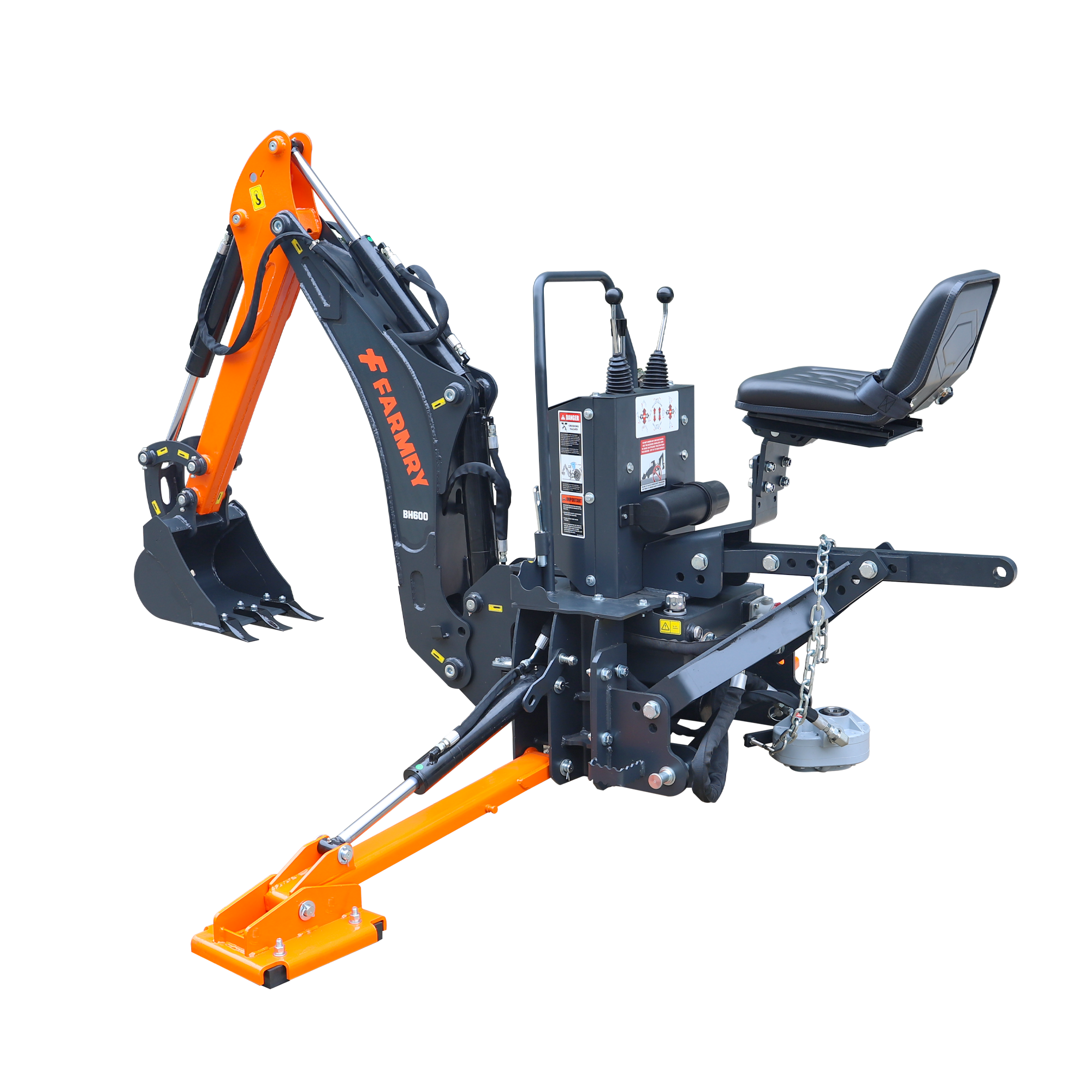 6' Compact Tractor Backhoe with Curved Boom, 12" Bucket, Self-Contained Gear Pump&Hydraulic Reservoir included, for 18-35 HP, Cat 1 Hookup, BH600