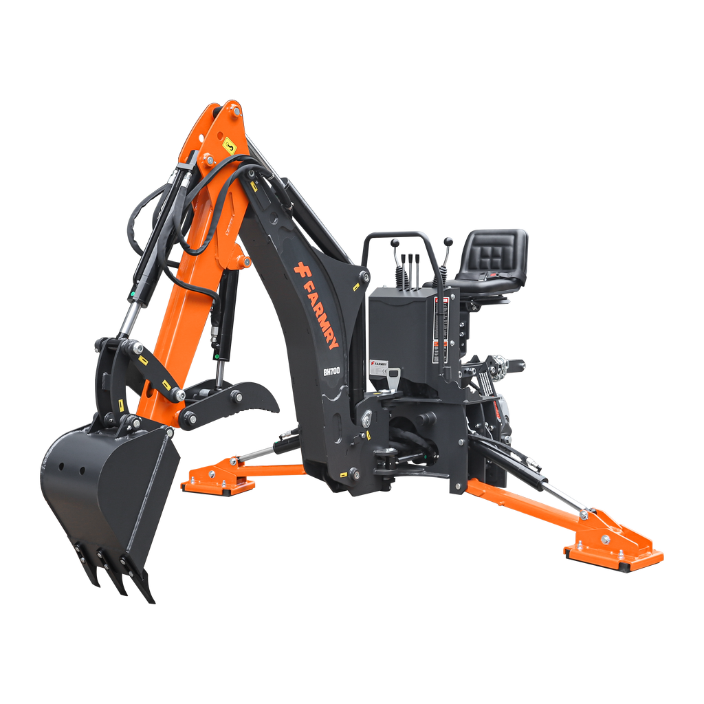 7' Tractor  Backhoe with Curved Boom, 12" Bucket, Hydraulic Grapple Thumb, Self-Contained Gear Pump&Hydraulic Reservoir included, for 25-45 HP, Cat 1&2 Hookup, BH700