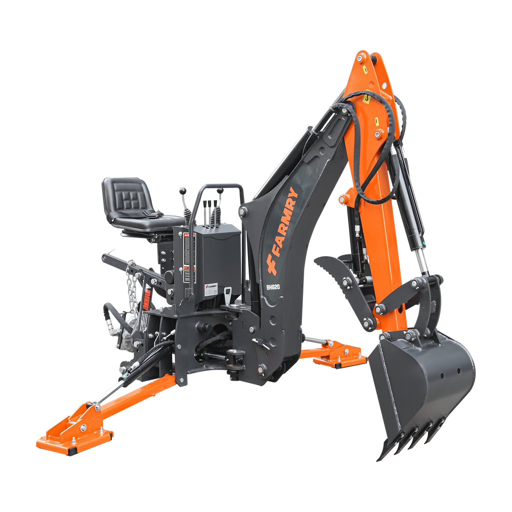 8'2" Tractor  Backhoe with Curved Boom, 15" Bucket, Hydraulic Grapple Thumb, Self-Contained Gear Pump&Hydraulic Reservoir included, for 30-65 HP, Cat 1&2 Hookup, BH820