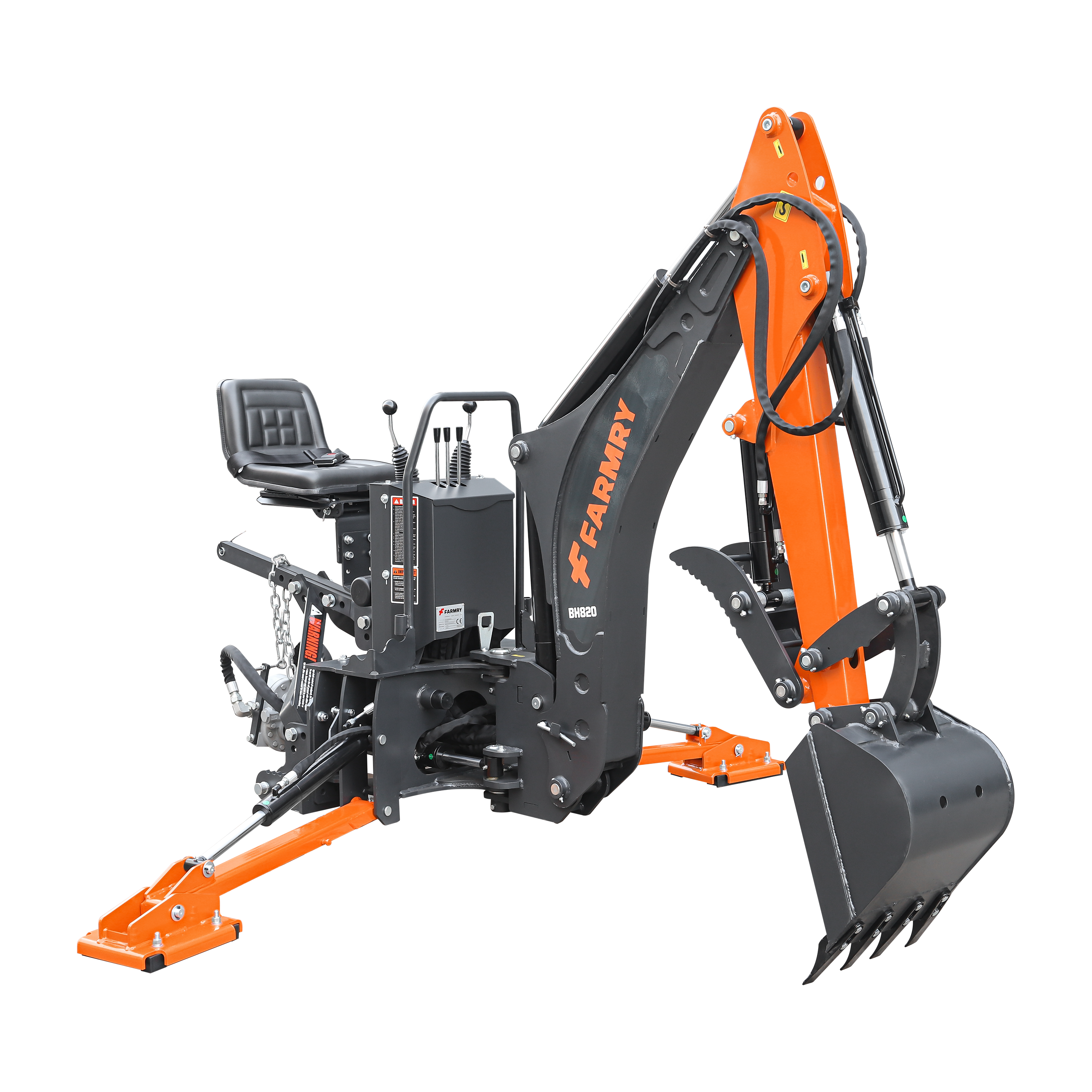8'2" Tractor  Backhoe with Curved Boom, 15" Bucket, Hydraulic Grapple Thumb, Self-Contained Gear Pump&Hydraulic Reservoir included, for 30-65 HP, Cat 1&2 Hookup, BH820