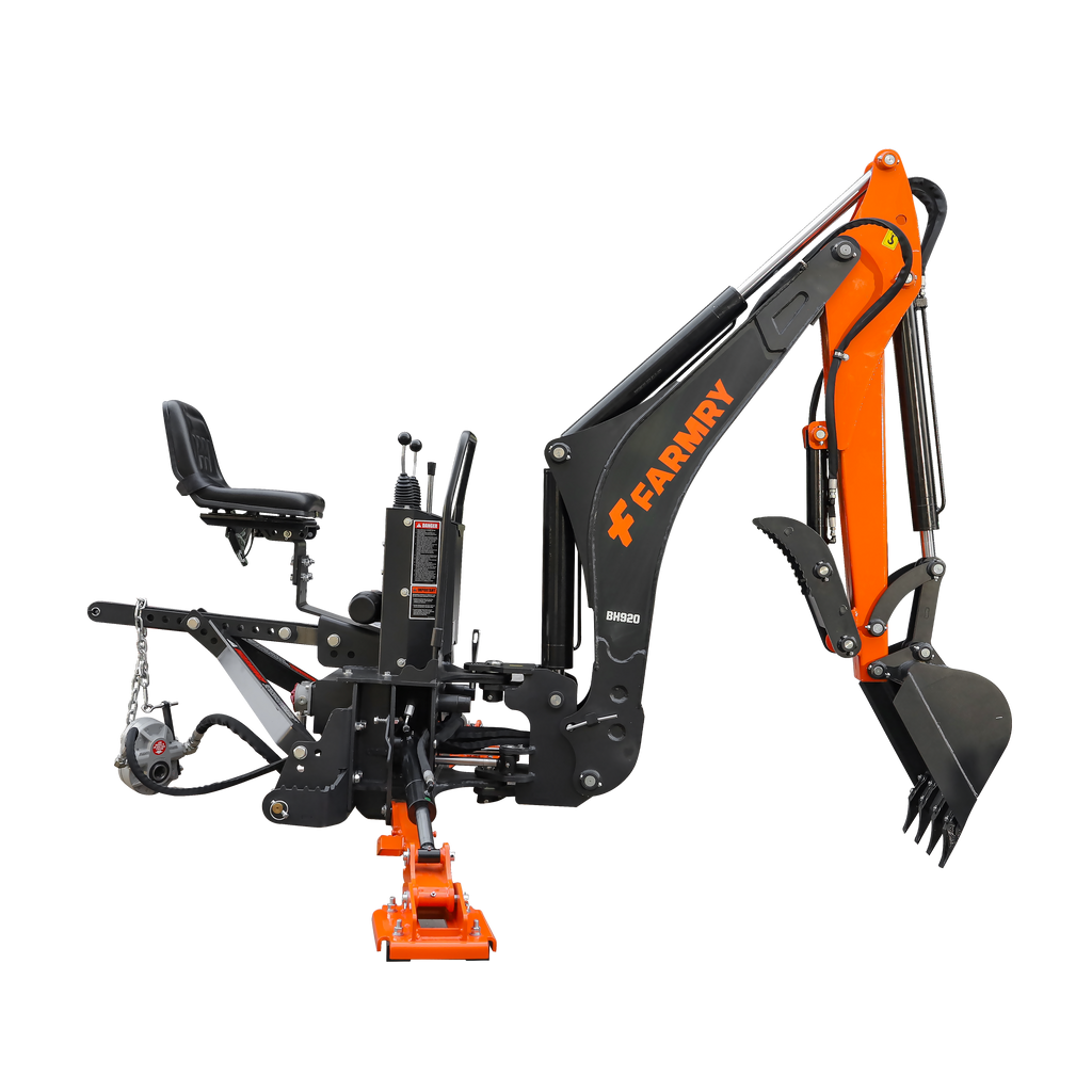 9'2" Tractor  Backhoe with Curved Boom, 18" Bucket, Hydraulic Grapple Thumb, Self-Contained Gear Pump&Hydraulic Reservoir included, for 45-120 HP, Cat 2 Hookup, BH920