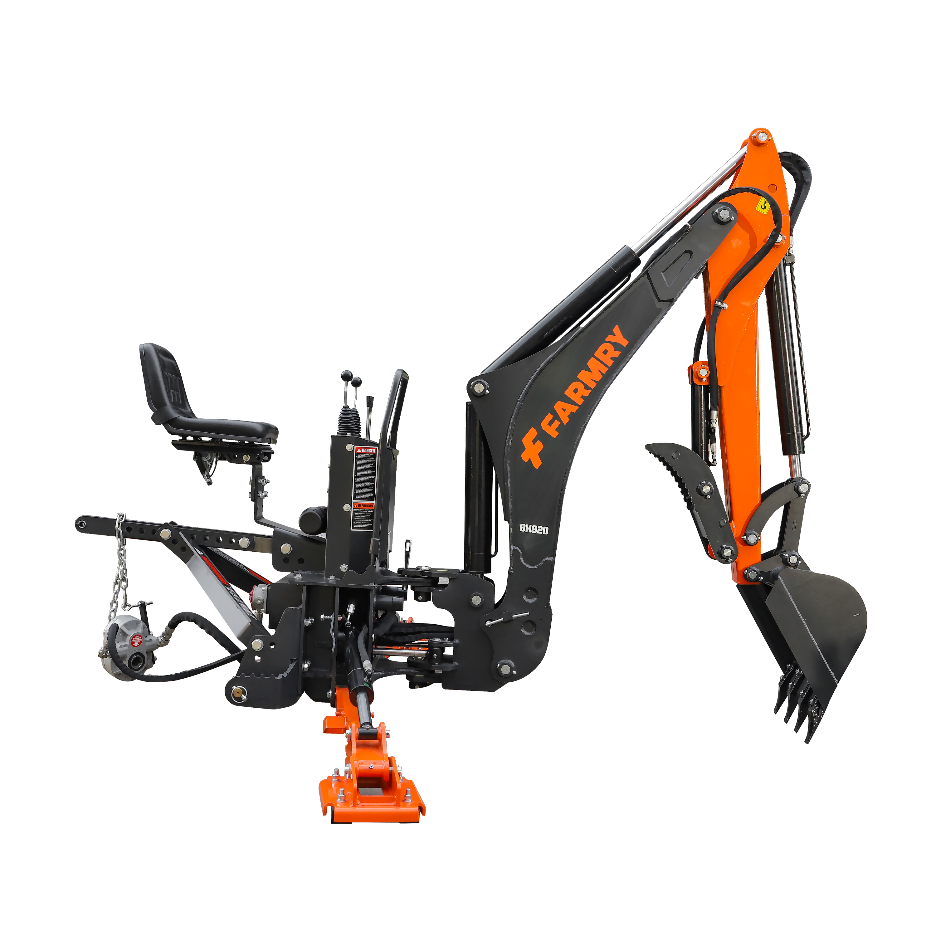 9'2" Tractor  Backhoe with Curved Boom, 18" Bucket, Hydraulic Grapple Thumb, Self-Contained Gear Pump&Hydraulic Reservoir included, for 45-120 HP, Cat 2 Hookup, BH920