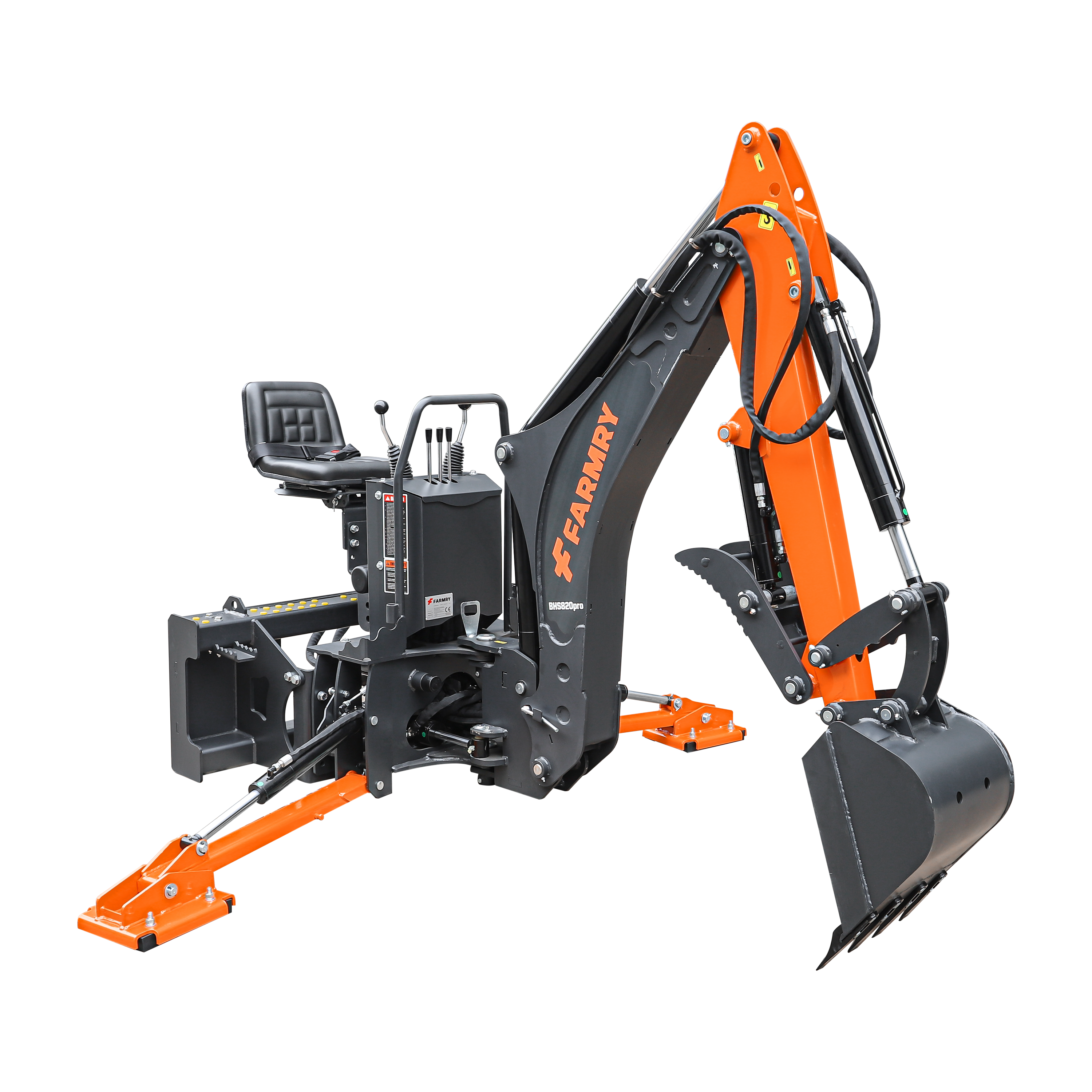 8'2" Skid Steer Loader  Backhoe with Curved Boom, Italian Original WALVOIL Seven Way Hydraulic Control Valve, 15" Bucket, Hydraulic Grapple Thumb included, for 30-75 HP , BHS820Pro