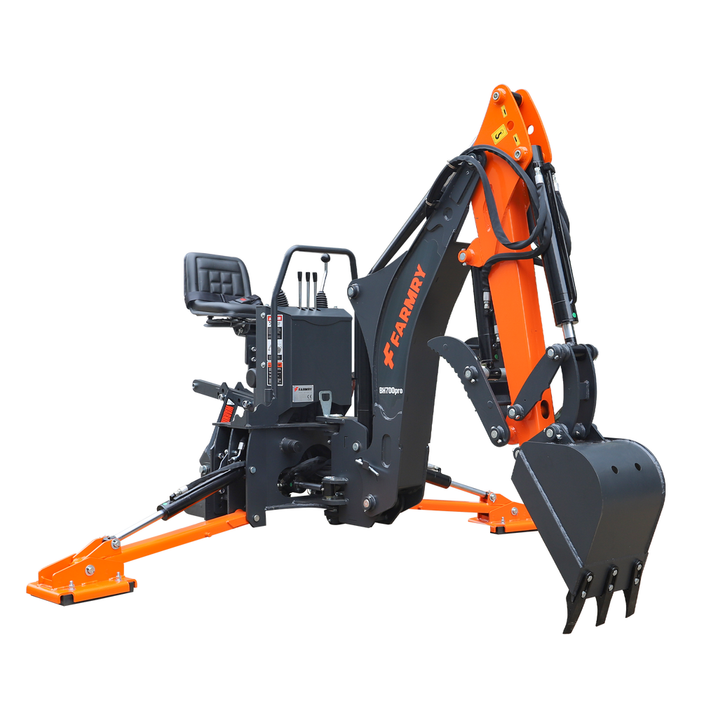 7' Tractor  Backhoe with Curved Boom, Italian Original WALVOIL Seven Way Hydraulic Control Valve, 12" Bucket, Hydraulic Grapple Thumb,  Self-Contained One-Piece Gear Pump&Hydraulic Reservoir included, for 25-45 HP, Cat 1&2 Hookup, BH700Pro