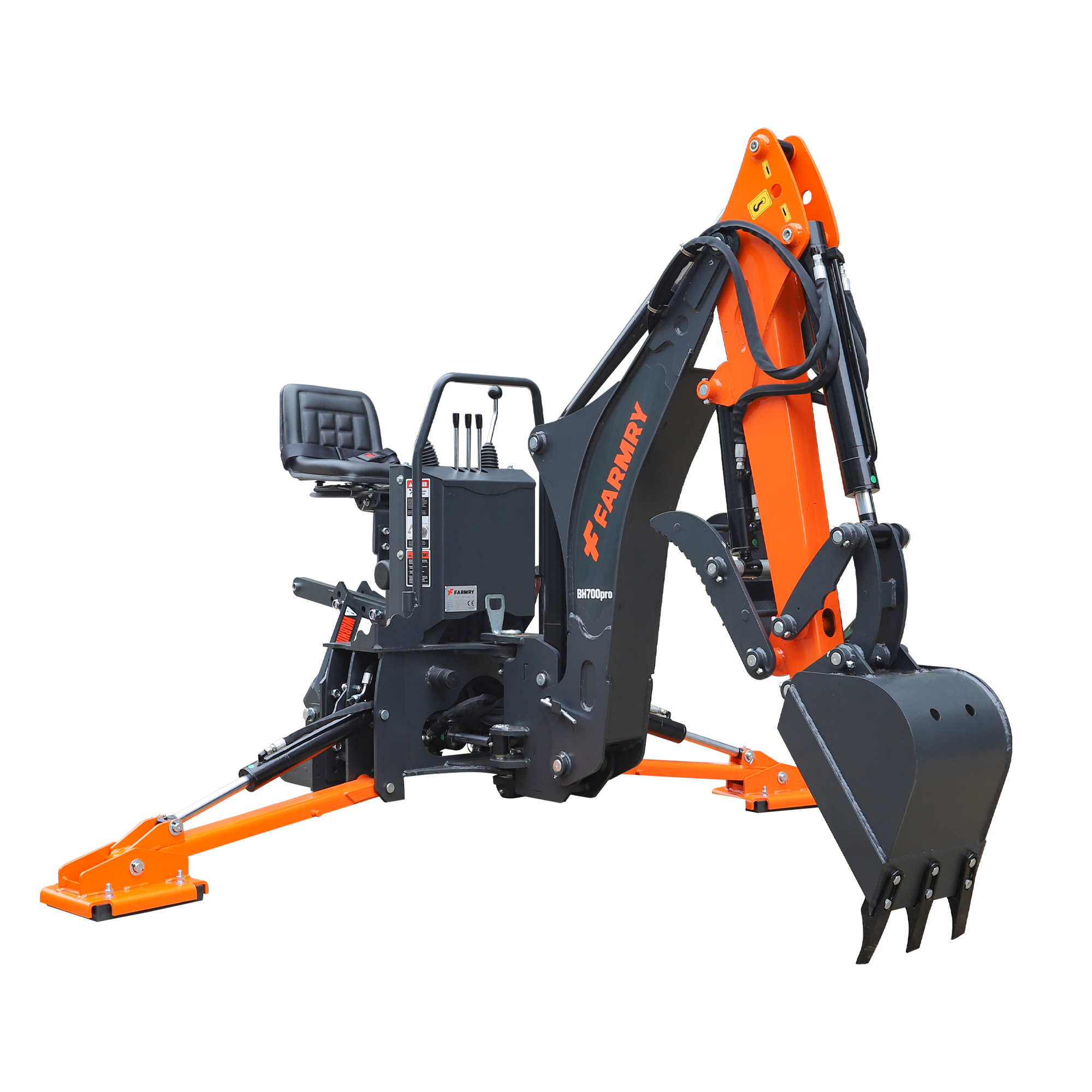 7' Tractor  Backhoe with Curved Boom, Italian Original WALVOIL Seven Way Hydraulic Control Valve, 12" Bucket, Hydraulic Grapple Thumb,  Self-Contained One-Piece Gear Pump&Hydraulic Reservoir included, for 25-45 HP, Cat 1&2 Hookup, BH700Pro