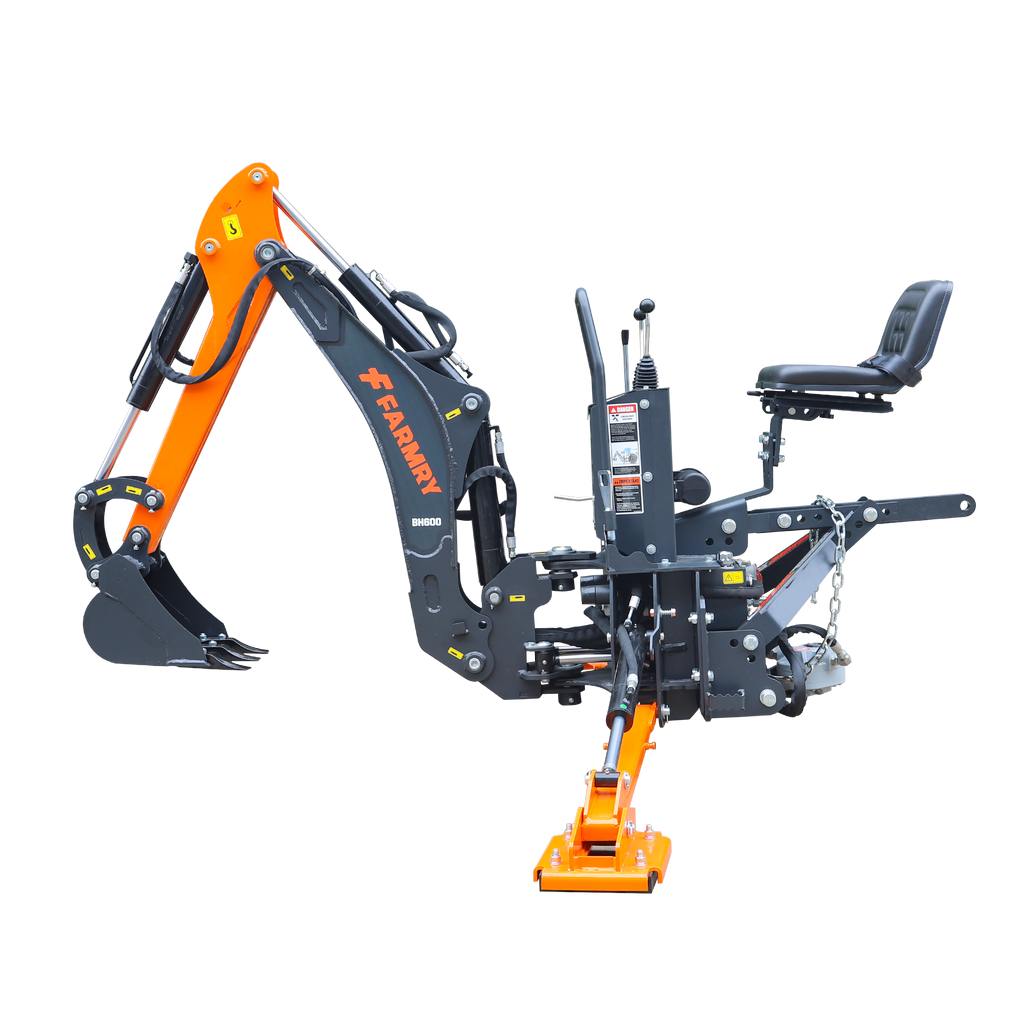 6' Compact Tractor Backhoe with Curved Boom, 12" Bucket, Self-Contained Gear Pump&Hydraulic Reservoir included, for 18-35 HP, Cat 1 Hookup, BH600