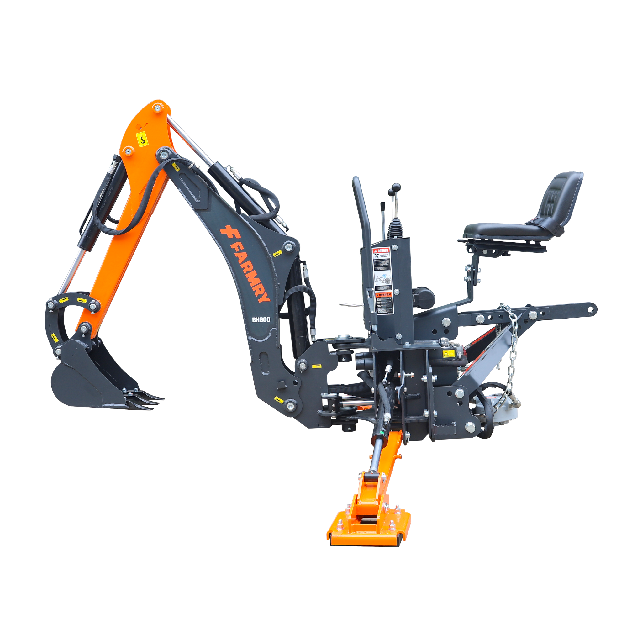 6' Compact Tractor Backhoe with Curved Boom, 12" Bucket, Self-Contained Gear Pump&Hydraulic Reservoir included, for 18-35 HP, Cat 1 Hookup, BH600