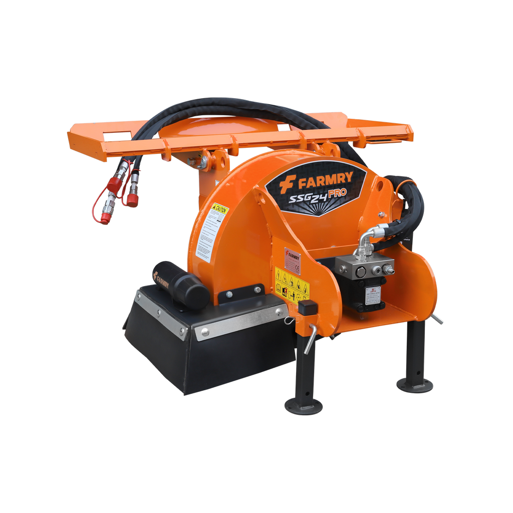 24 in Skid Steer Loader Stump Grinder with Flexible Coupling and 3 Time Indexing Carbide Teeth, 18 to 23GPM, SSG24PRO(Orange)