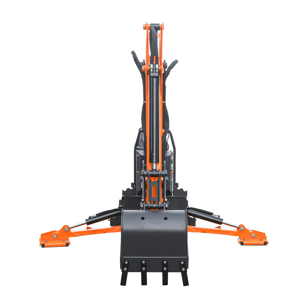 9'2" Tractor  Backhoe with Curved Boom, Italian Original WALVOIL Seven Way Hydraulic Control Valve, 18" Bucket, Hydraulic Grapple Thumb,  Self-Contained One-Piece Gear Pump&Hydraulic Reservoir included, for 45-120 HP, Cat 2 Hookup, BH920Pro
