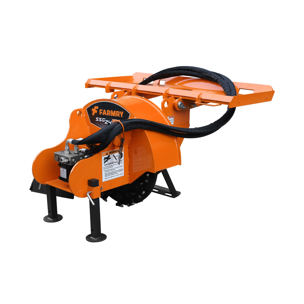 24 in Skid Steer Loader Stump Grinder with Flexible Coupling and 3 Time Indexing Carbide Teeth, 18 to 23GPM, SSG24PRO(Orange)