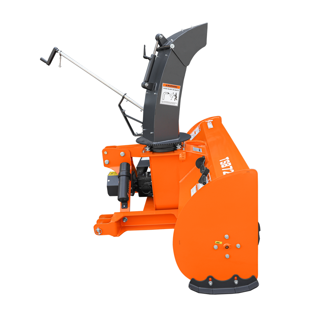 72" 3-Point Hitch Snow Blower for 25-65HP Tractor, CAT 1 & 2, 24" Impeller Diameter, Manual 360° Snow Chute, Snow Shovel for JAM Clearance and PTO Shaft with Clutch Included, TSB72