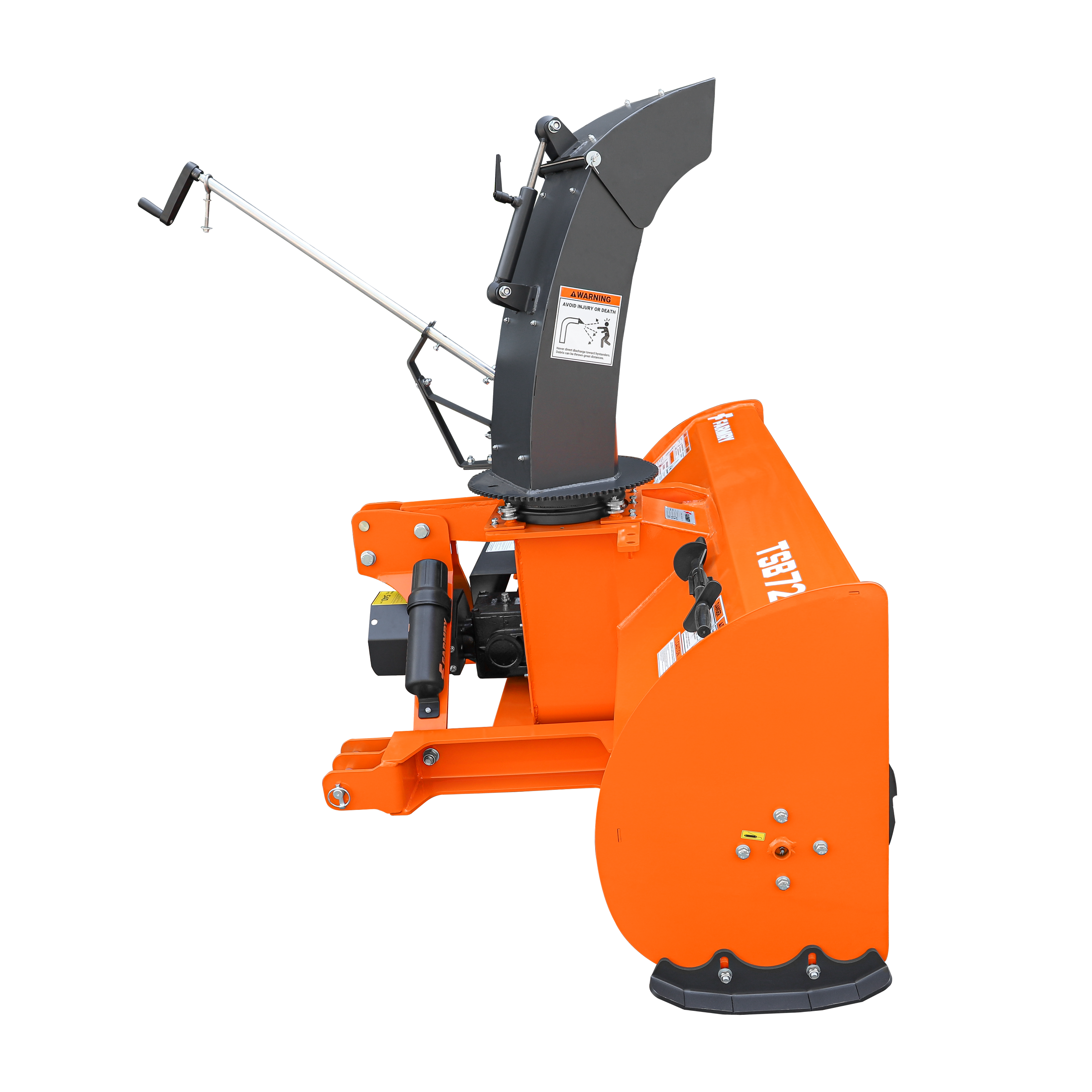 72" 3-Point Hitch Snow Blower for 25-65HP Tractor, CAT 1 & 2, 24" Impeller Diameter, Manual 360° Snow Chute, Snow Shovel for JAM Clearance and PTO Shaft with Clutch Included, TSB72