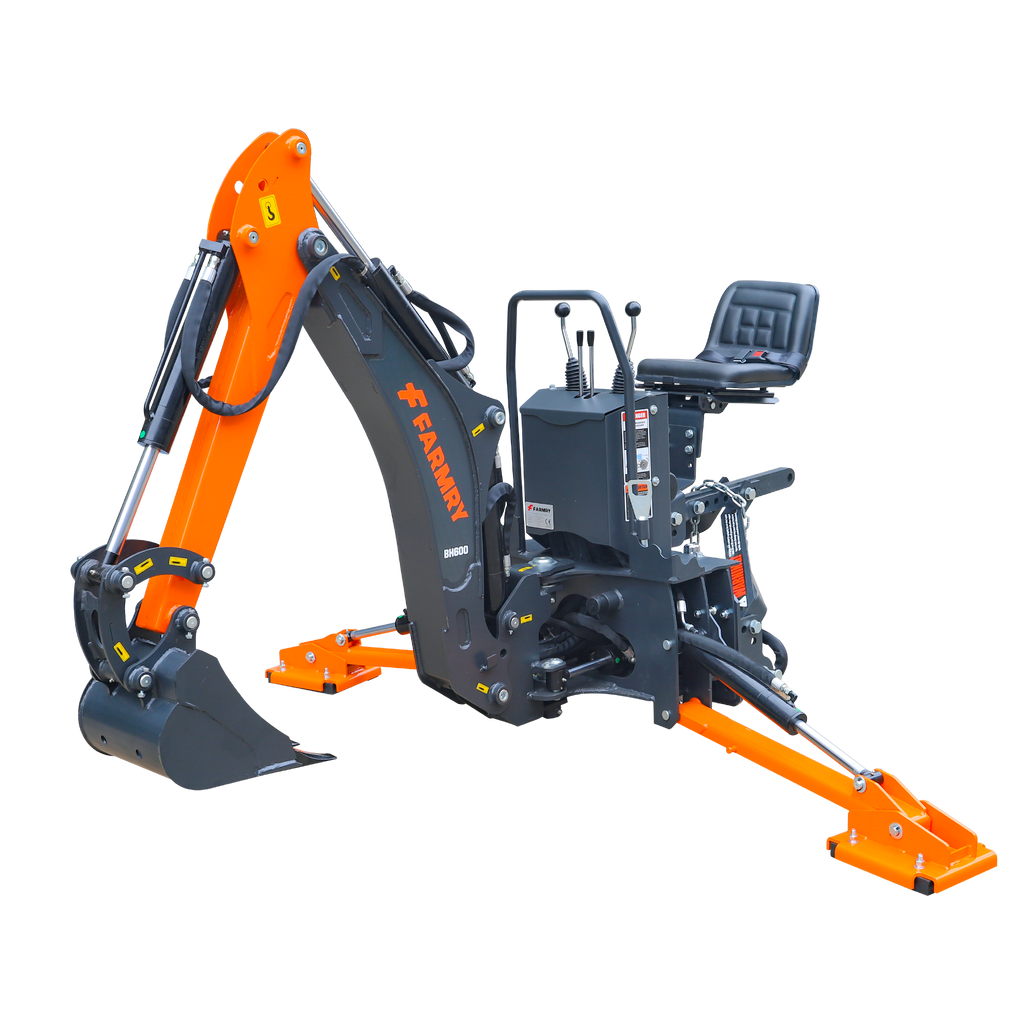 6' Compact Tractor Backhoe with Curved Boom, 12" Bucket, Self-Contained Gear Pump&Hydraulic Reservoir included, for 18-35 HP, Cat 1 Hookup, BH600