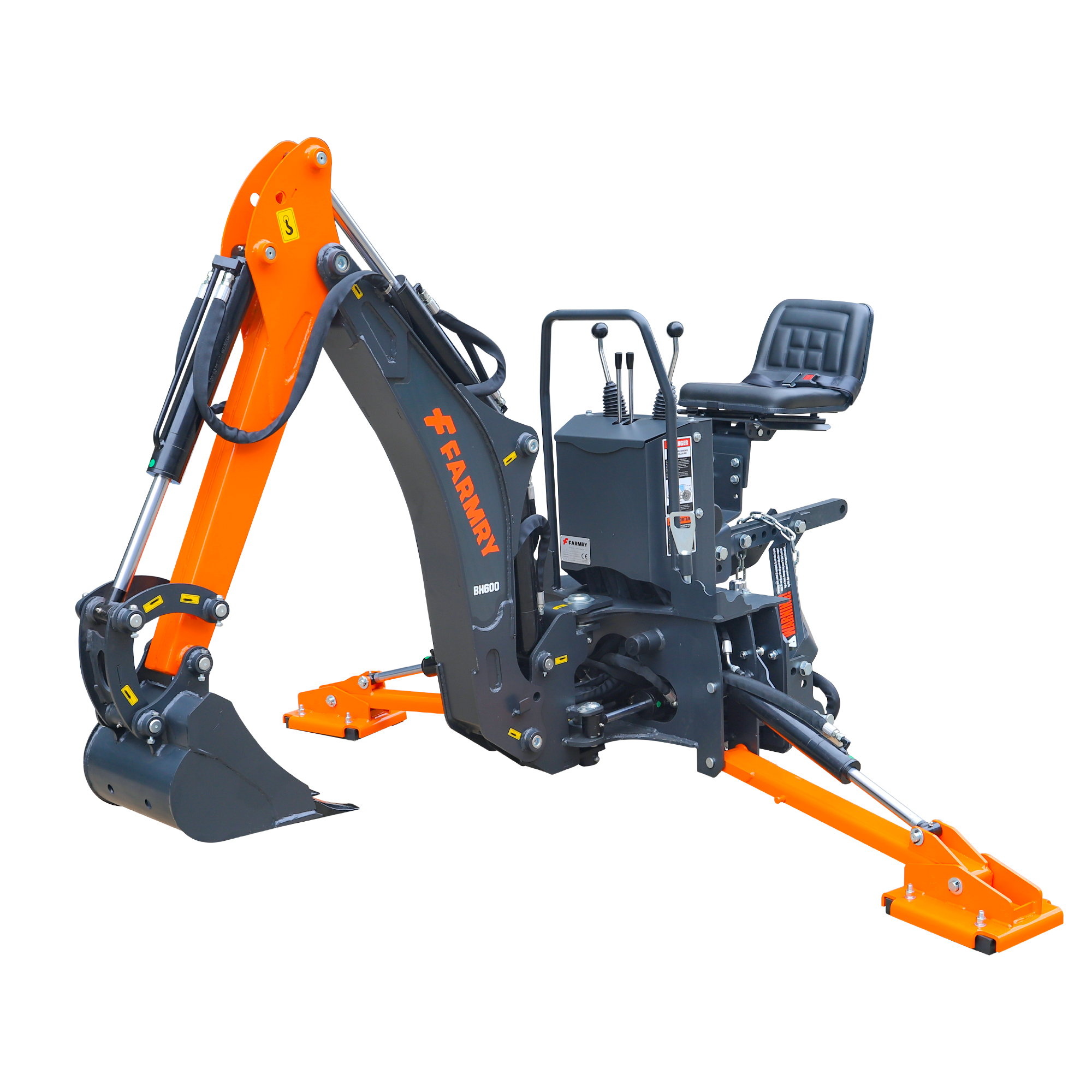 6' Compact Tractor Backhoe with Curved Boom, 12" Bucket, Self-Contained Gear Pump&Hydraulic Reservoir included, for 18-35 HP, Cat 1 Hookup, BH600