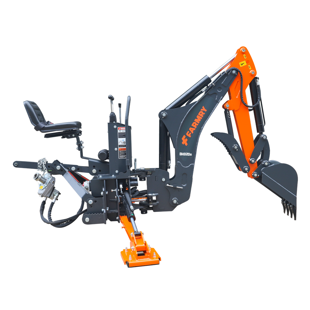 8'2" Tractor  Backhoe with Curved Boom, 15" Bucket, Mechanical Grapple Thumb, Self-Contained Gear Pump&Hydraulic Reservoir included, for 30-65 HP, Cat 1&2 Hookup, BH820e