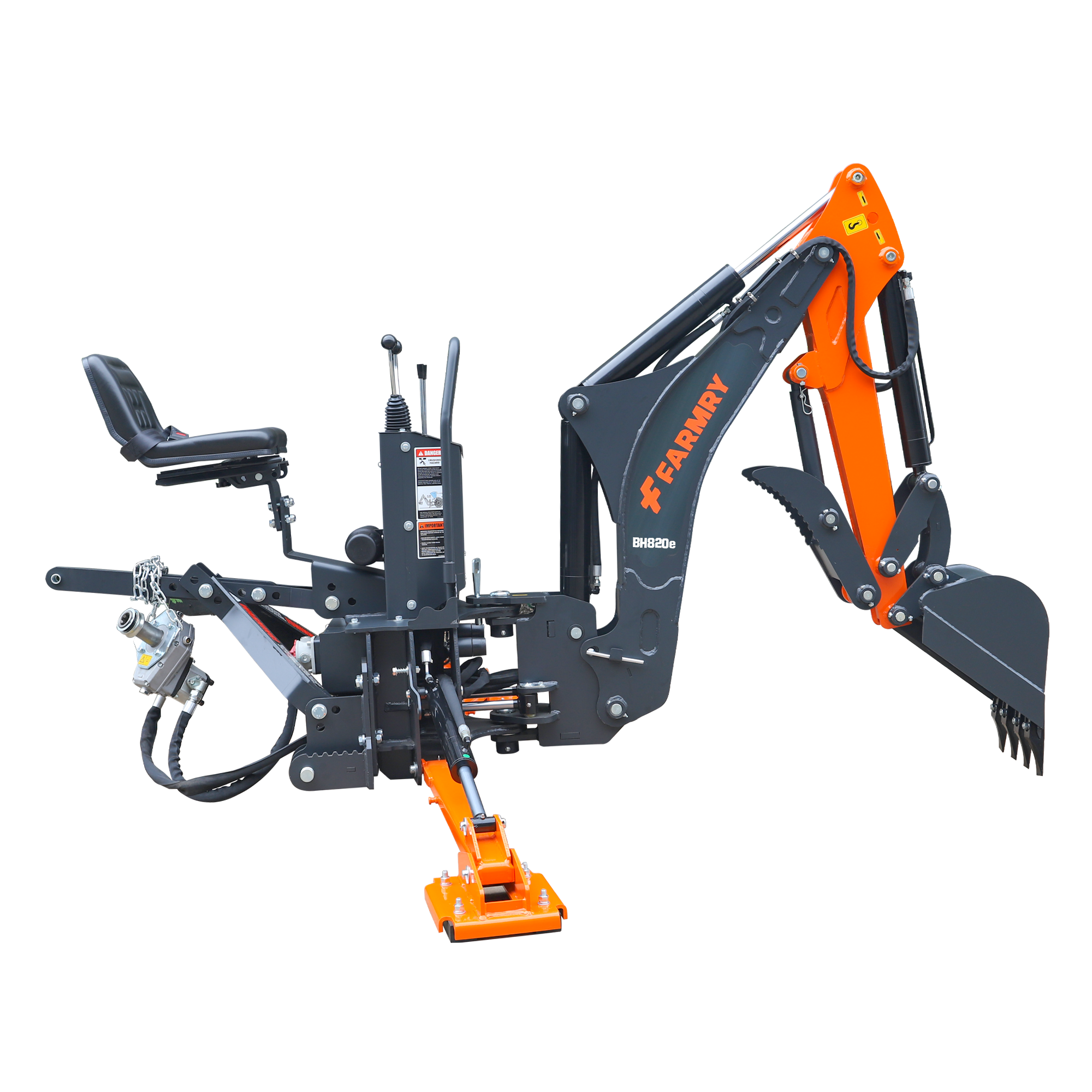 8'2" Tractor  Backhoe with Curved Boom, 15" Bucket, Mechanical Grapple Thumb, Self-Contained Gear Pump&Hydraulic Reservoir included, for 30-65 HP, Cat 1&2 Hookup, BH820e