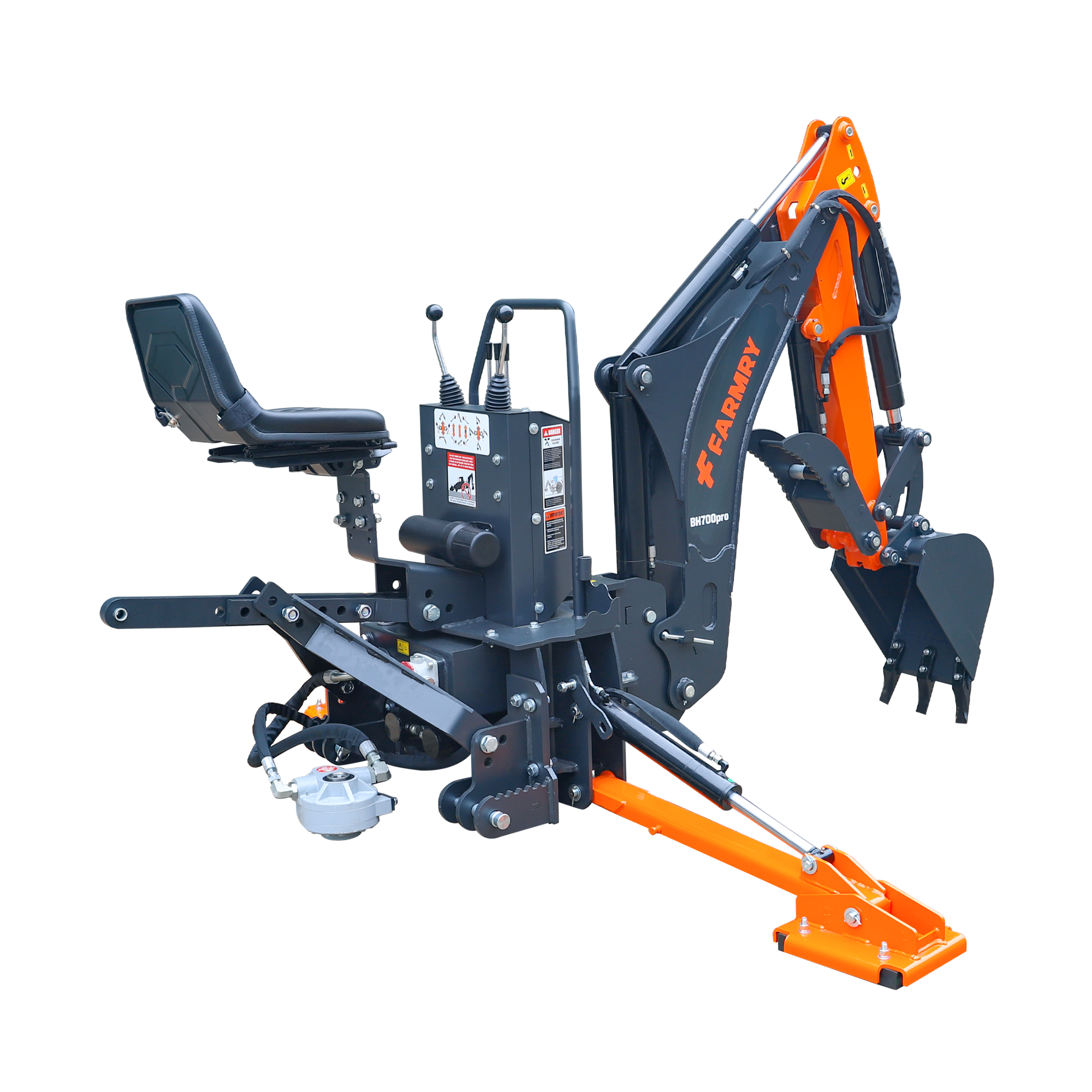 7' Tractor  Backhoe with Curved Boom, Italian Original WALVOIL Seven Way Hydraulic Control Valve, 12" Bucket, Hydraulic Grapple Thumb,  Self-Contained One-Piece Gear Pump&Hydraulic Reservoir included, for 25-45 HP, Cat 1&2 Hookup, BH700Pro