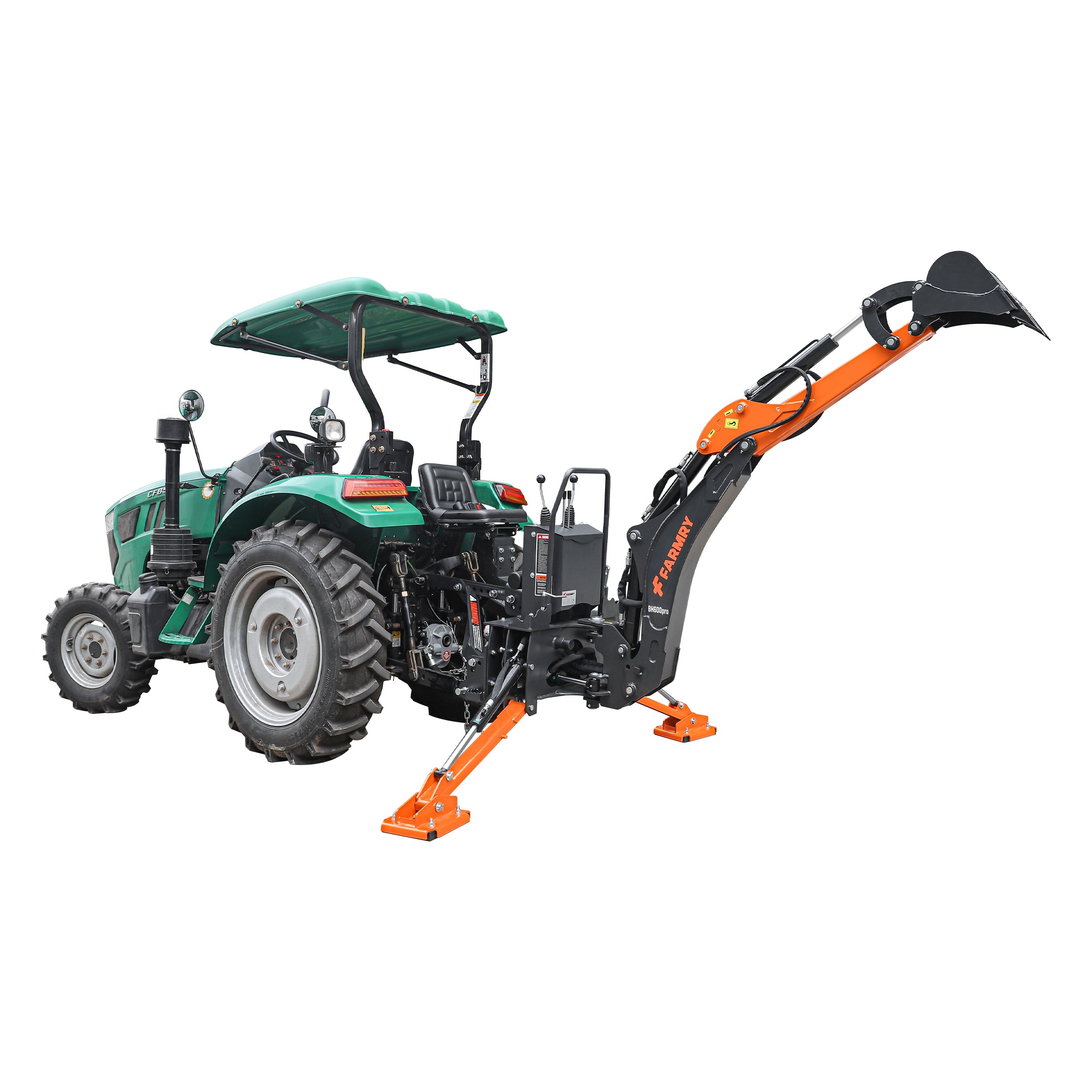 BH600PRO Series 6 FT Backhoe With CurvedBoom For 18-35HP CAT I Tractor, Taiwan Six In OneHydraulic Control Valve & Self-Contained One-Piece GearPump&Hydraulic Reservoir & 12"Compact Bucket Included