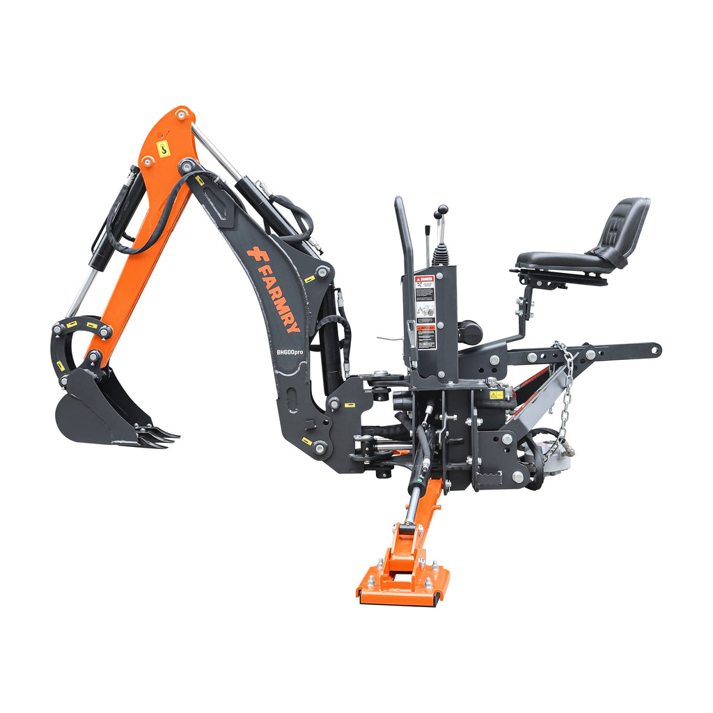BH600PRO Series 6 FT Backhoe With CurvedBoom For 18-35HP CAT I Tractor, Taiwan Six In OneHydraulic Control Valve & Self-Contained One-Piece GearPump&Hydraulic Reservoir & 12"Compact Bucket Included