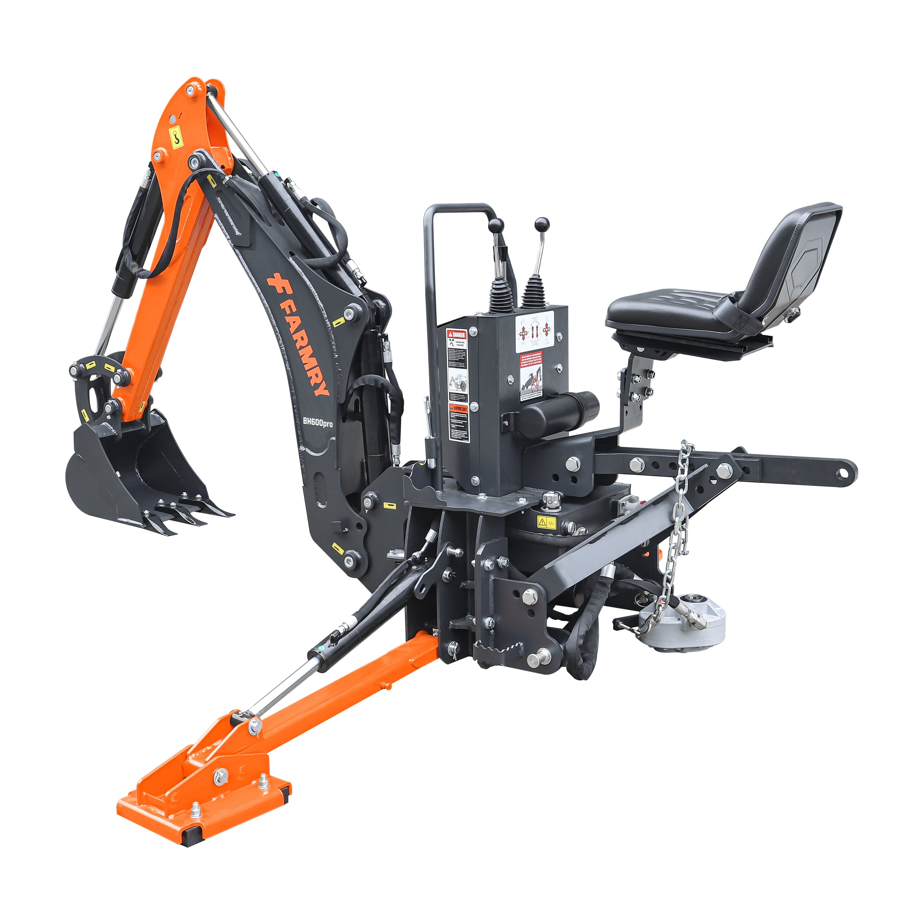 BH600PRO Series 6 FT Backhoe With CurvedBoom For 18-35HP CAT I Tractor, Taiwan Six In OneHydraulic Control Valve & Self-Contained One-Piece GearPump&Hydraulic Reservoir & 12"Compact Bucket Included