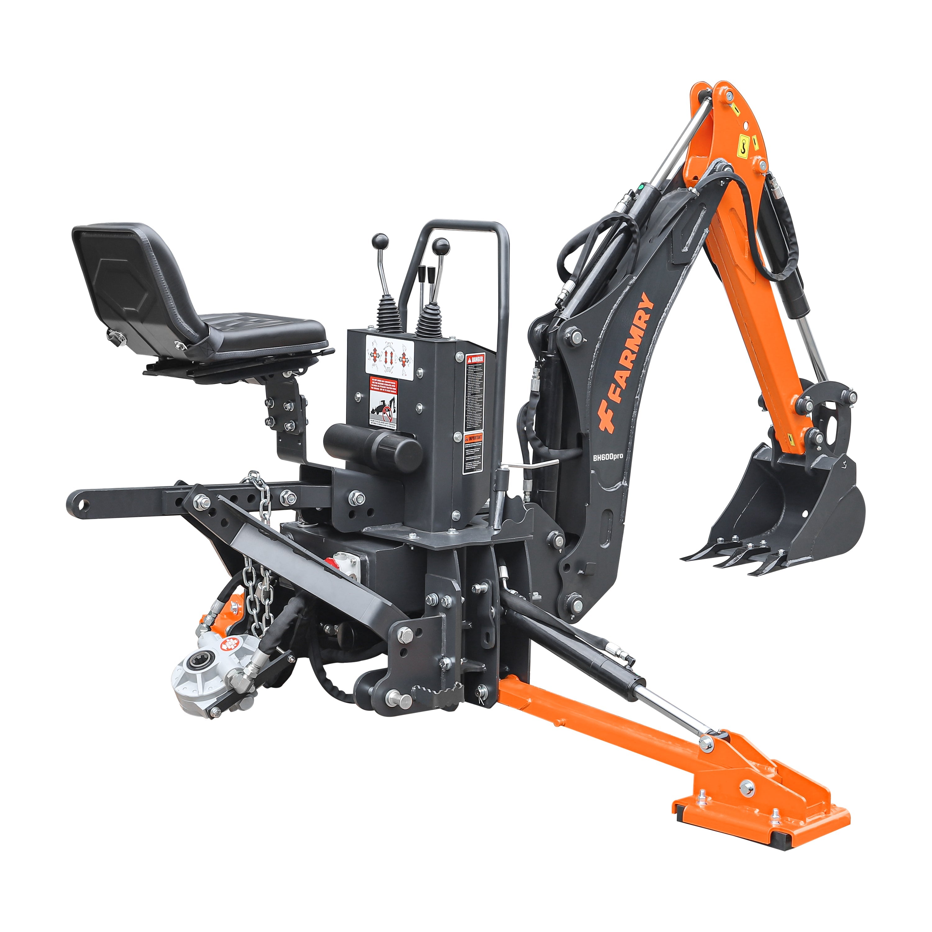 BH600PRO Series 6 FT Backhoe With CurvedBoom For 18-35HP CAT I Tractor, Taiwan Six In OneHydraulic Control Valve & Self-Contained One-Piece GearPump&Hydraulic Reservoir & 12"Compact Bucket Included